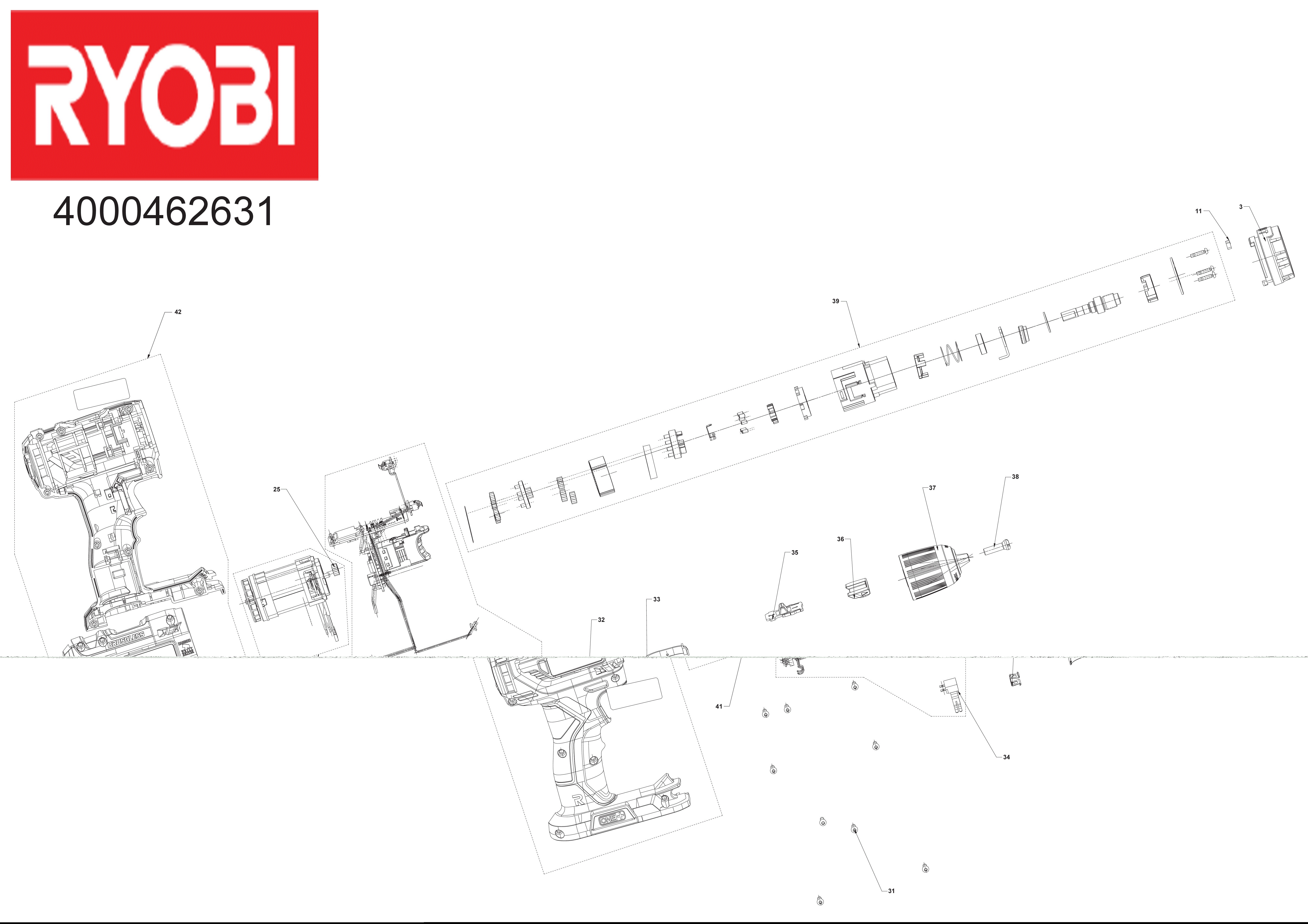 Vue éclatée Ryobi R18PD5-0 4000462631#01