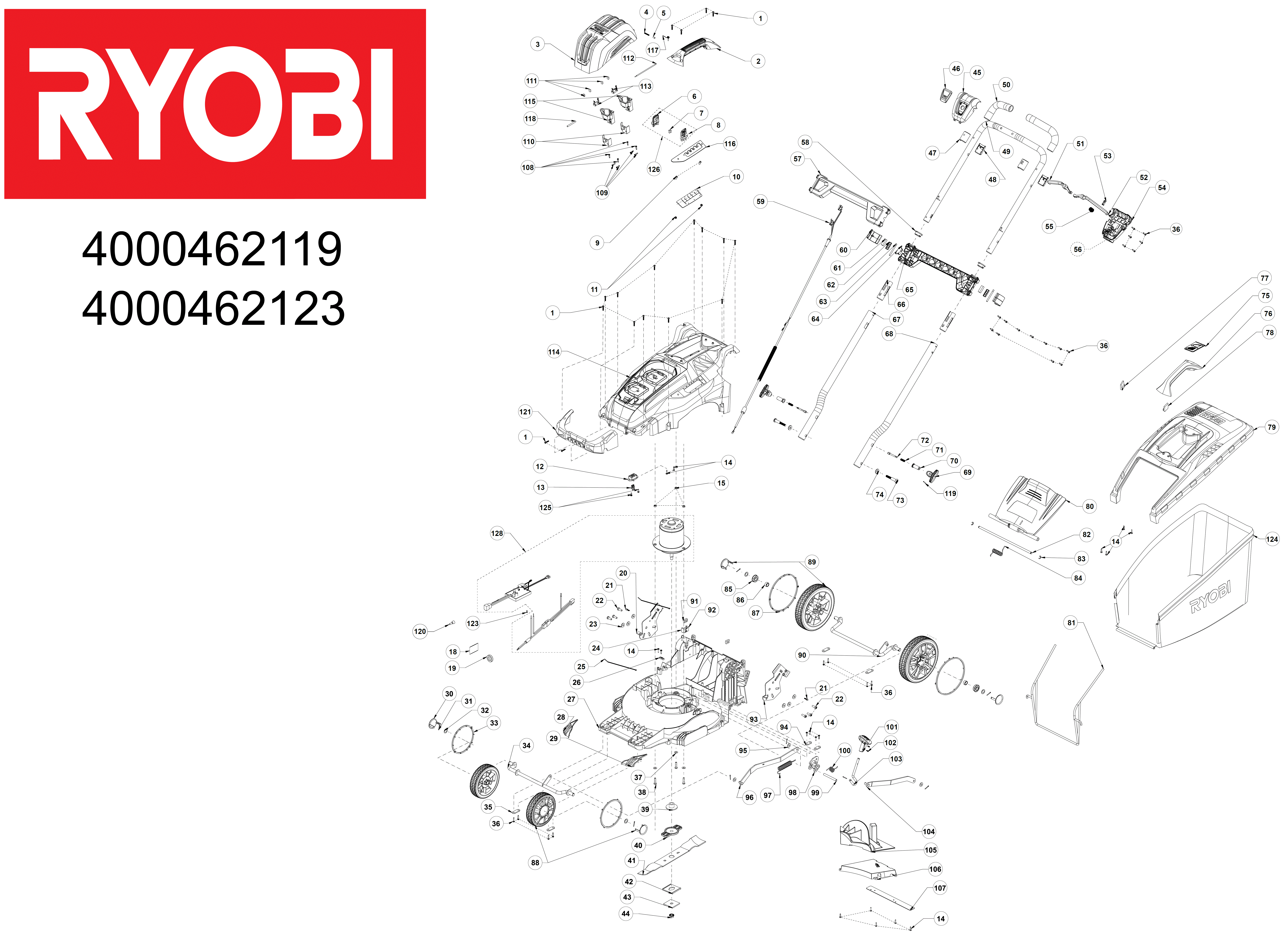 Vue éclatée Ryobi RLM18X41H240F 4000462119#01
