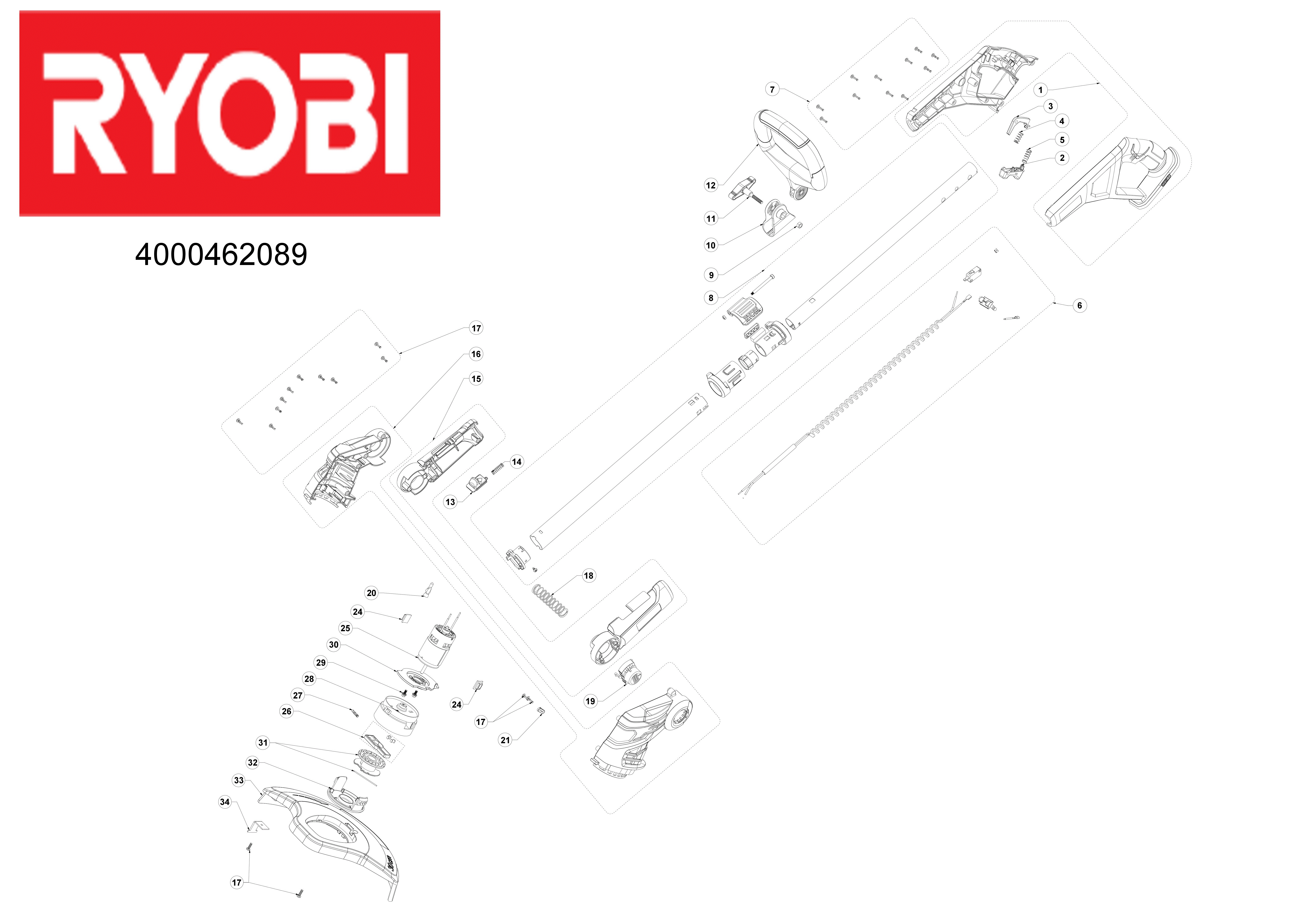 Vue éclatée Ryobi RLT1832CD3HS 4000462089#01