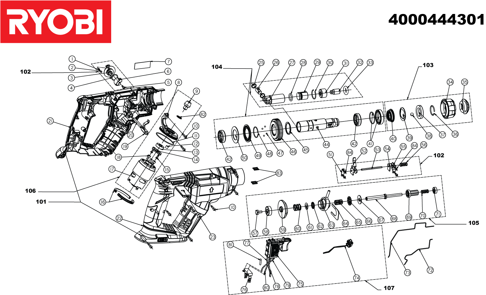 Vue éclatée Ryobi R18SDS-125S 4000444301#01