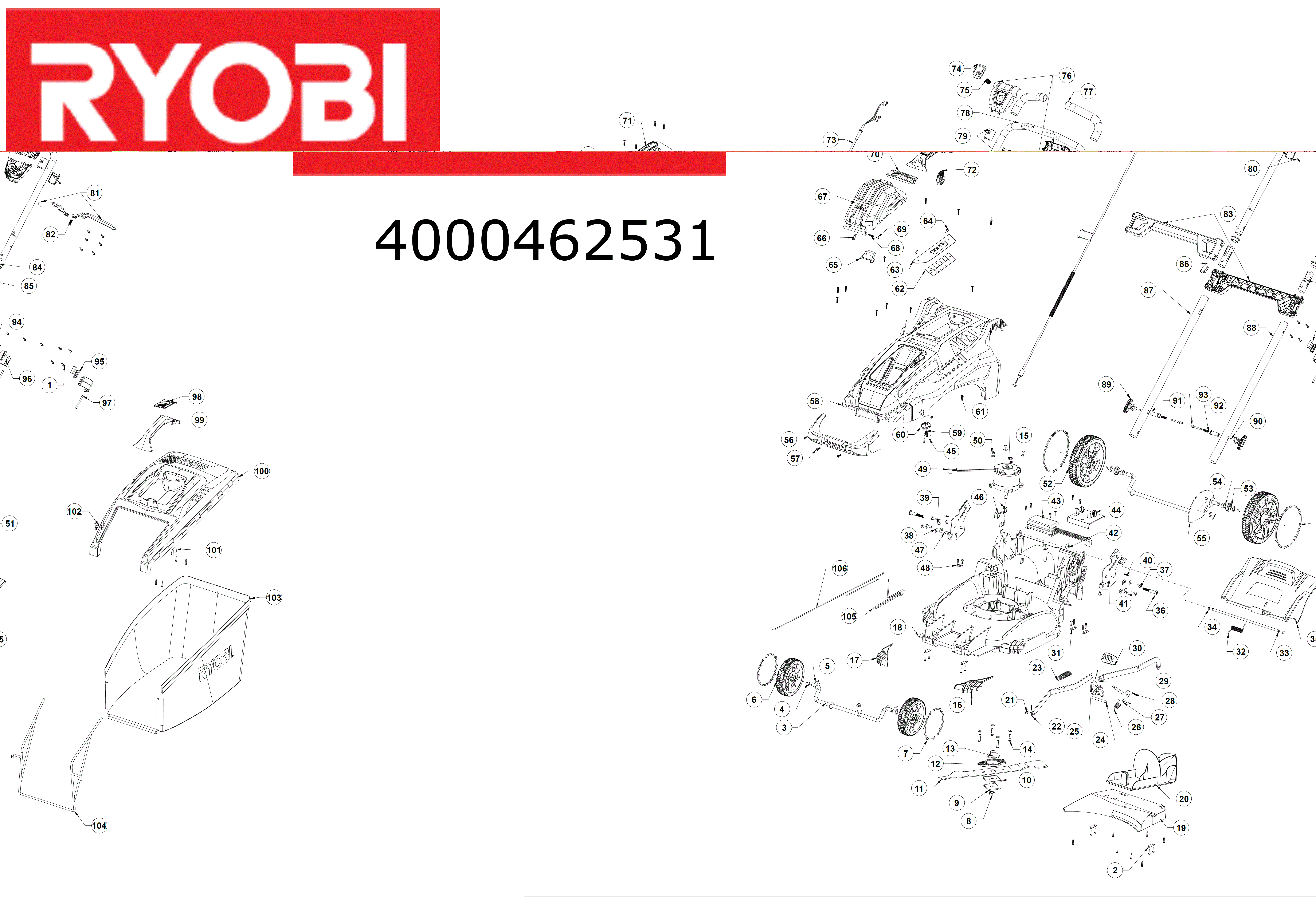 Vue éclatée Ryobi RLM36X46S5 4000462531#01