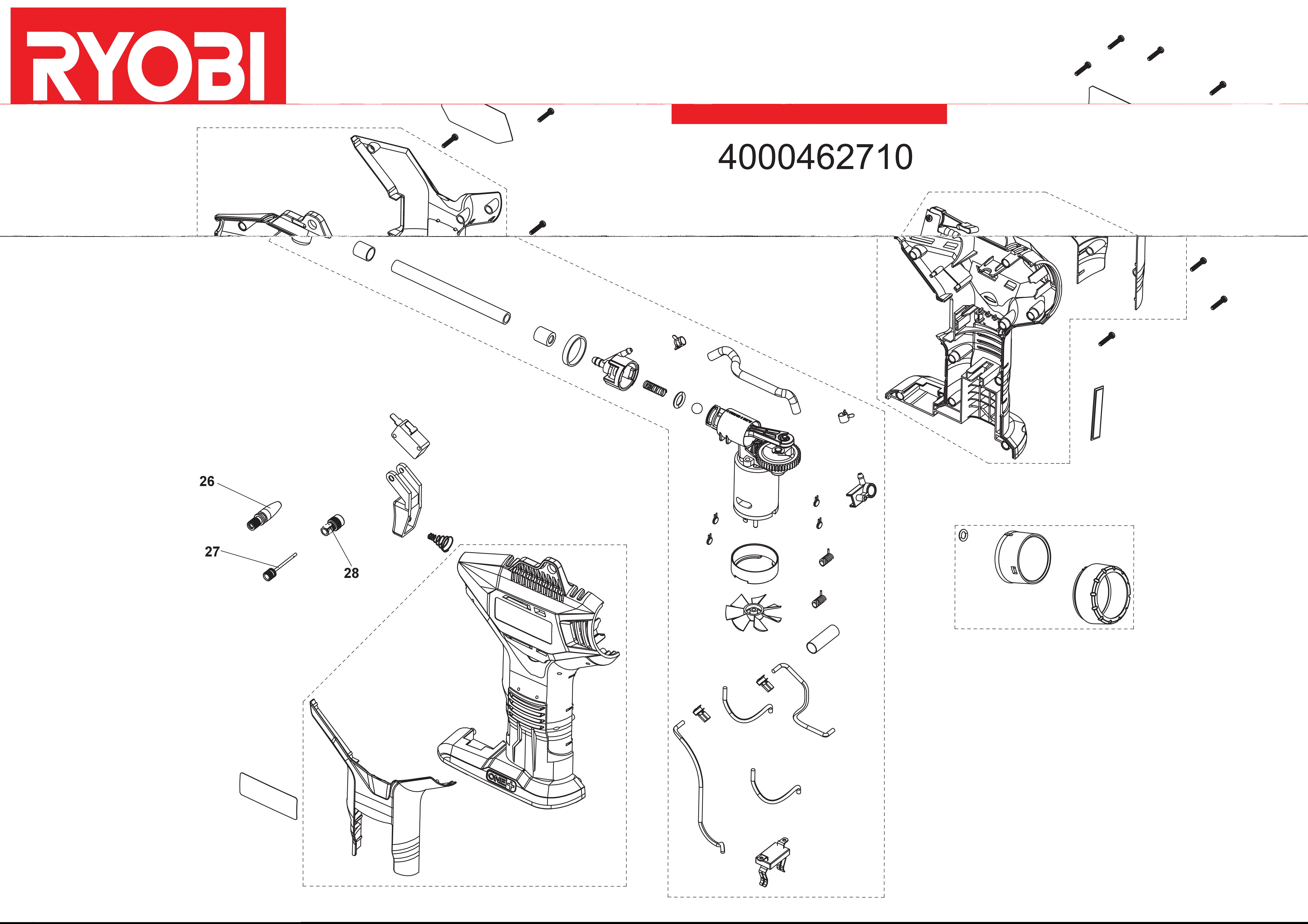 Vue éclatée Ryobi R18PI-0 4000462710#01