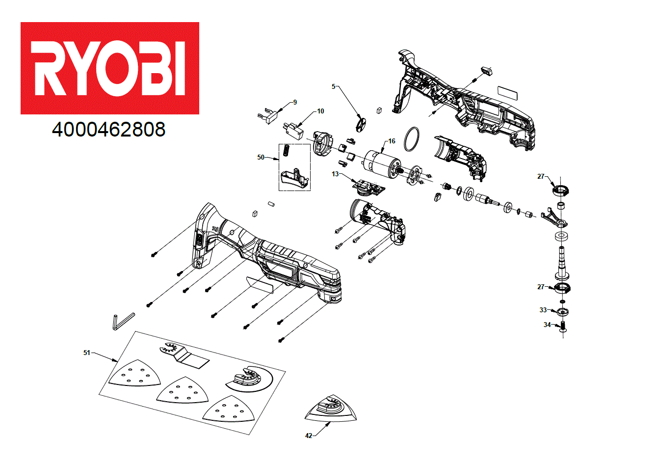 Vue éclatée Ryobi R18CK5A-242S 4000462808#01