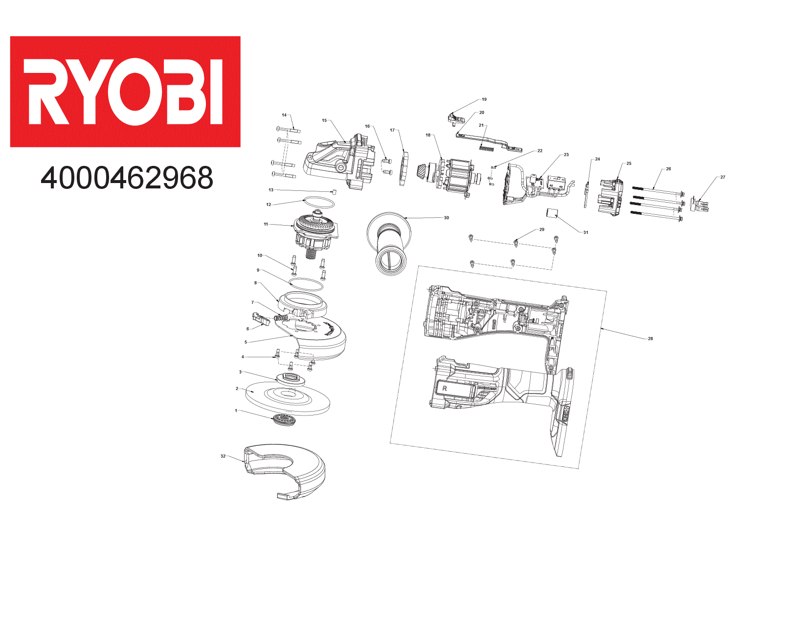 Vue éclatée Ryobi R18AG7-140S 4000462968#01