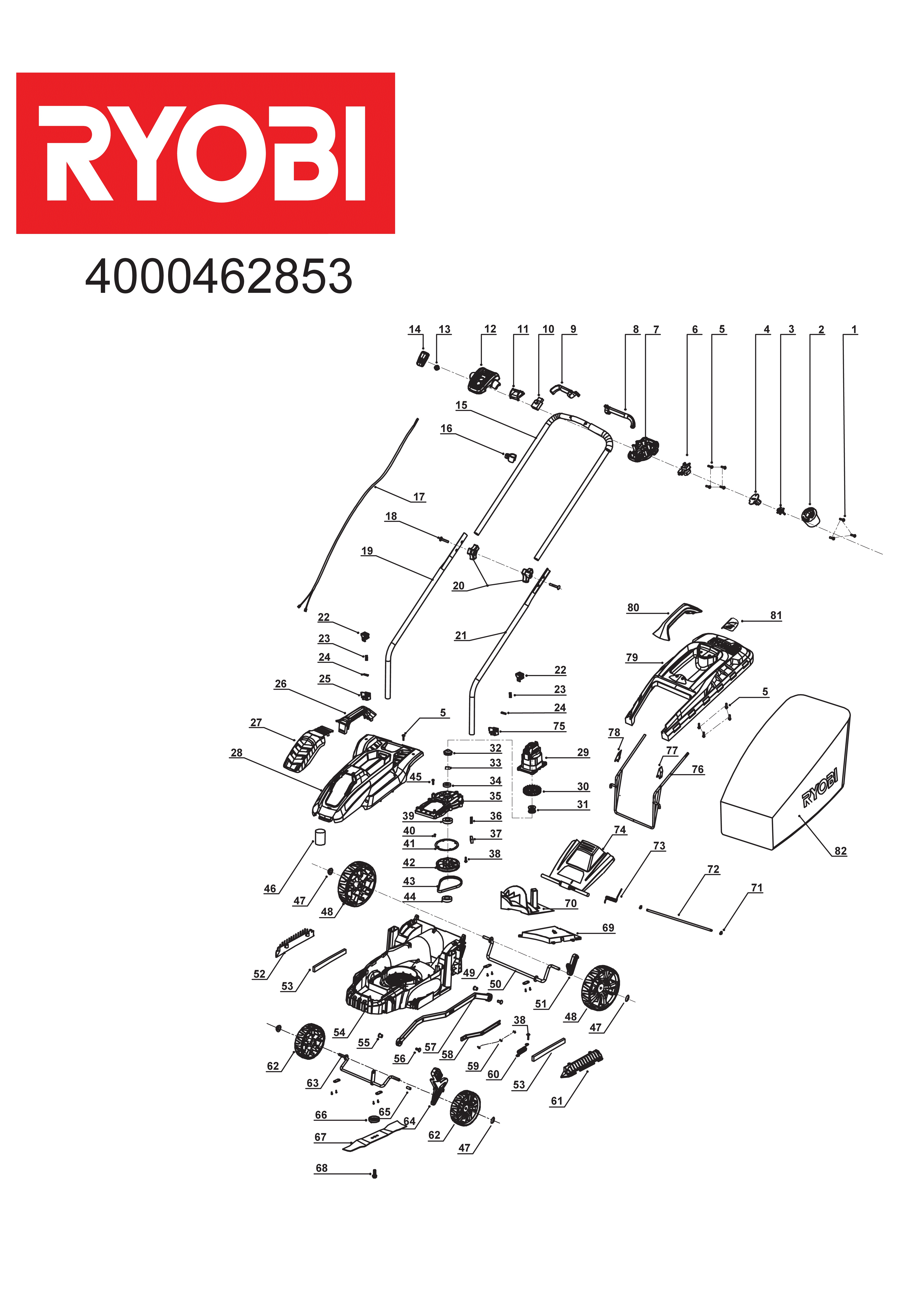 Vue éclatée Ryobi RLM3313 4000462853#01