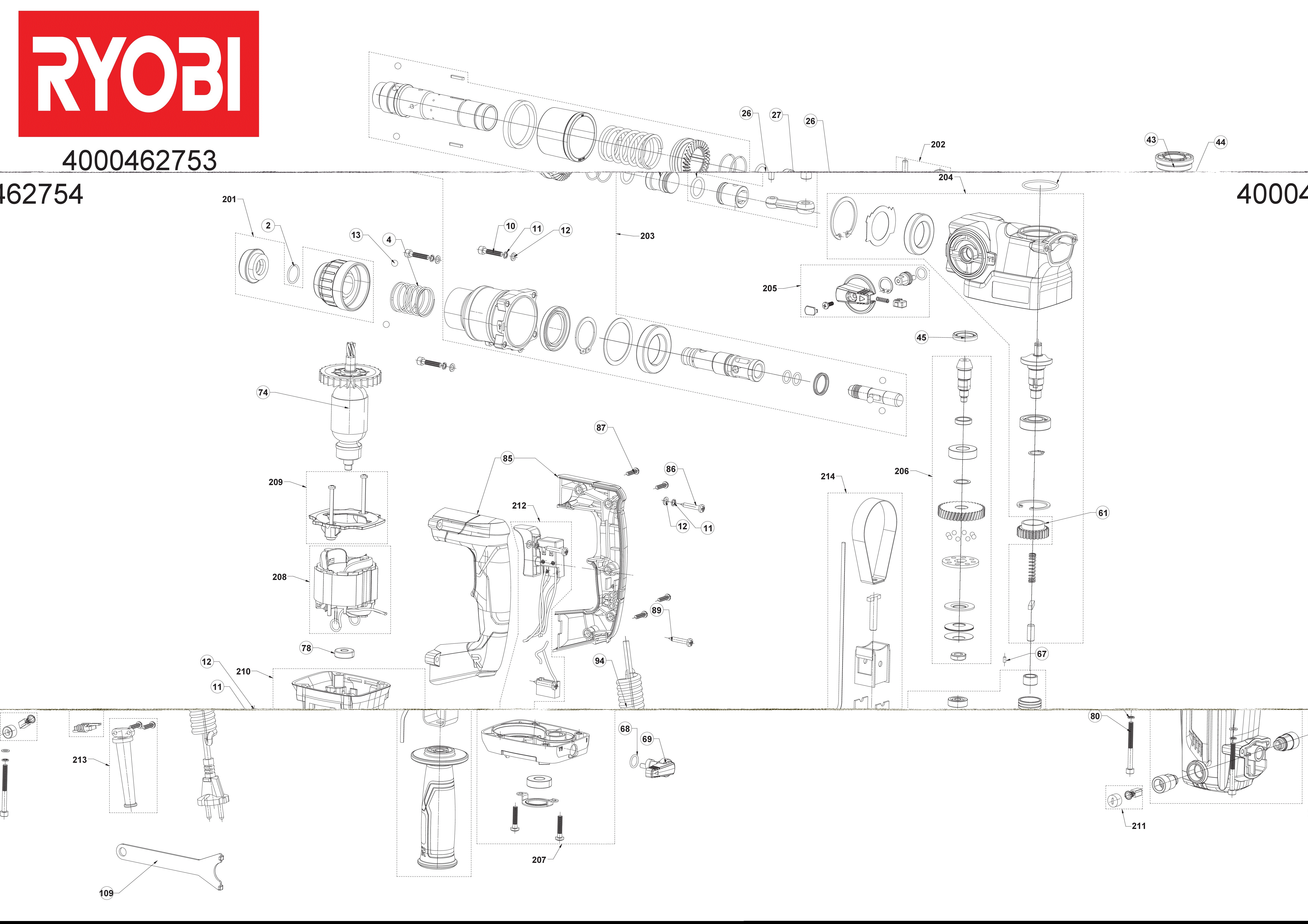 Vue éclatée Ryobi RSDS1050-K(UK) 4000462754#01