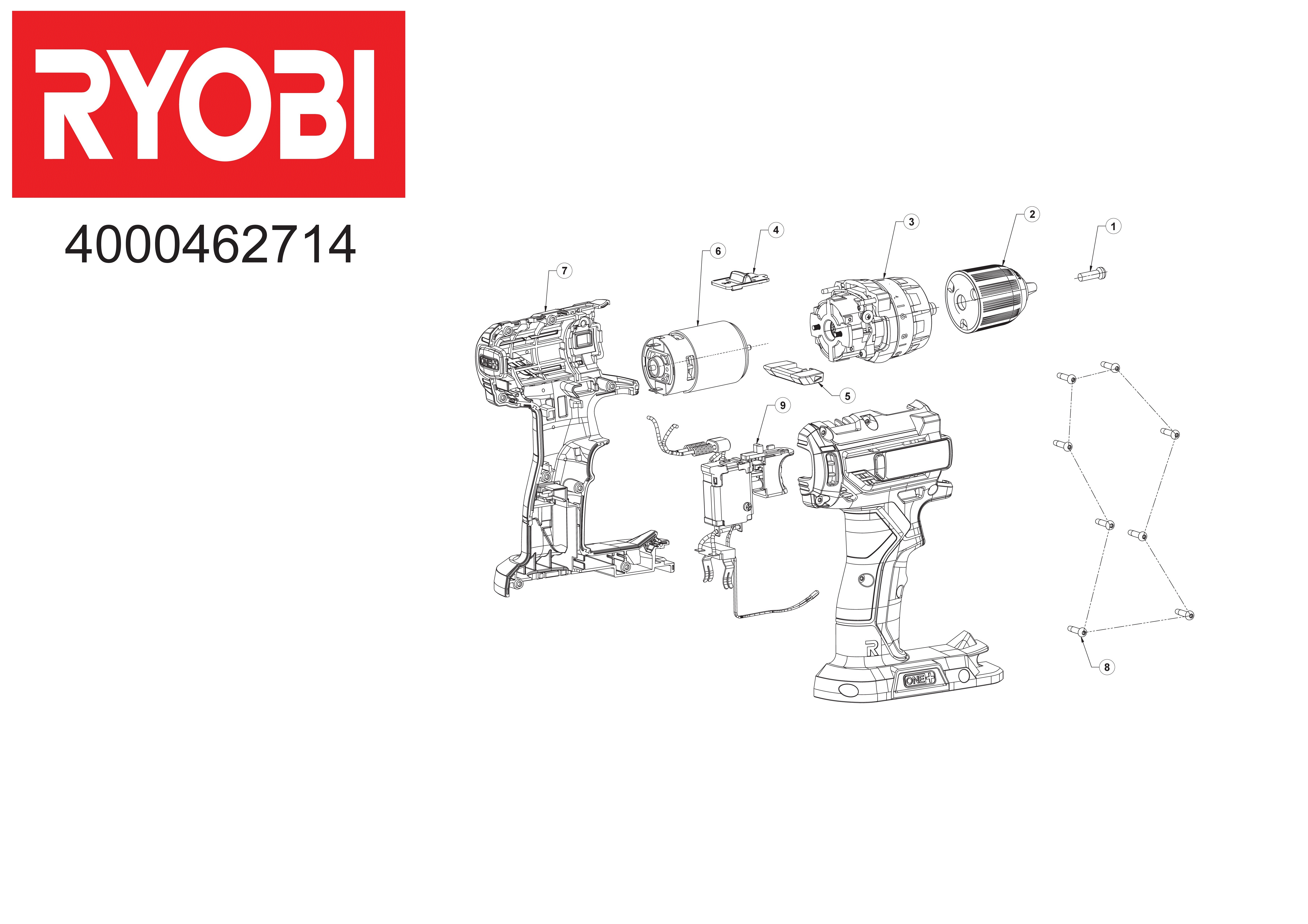 Vue éclatée Ryobi R18DD2-213S 4000462714#01