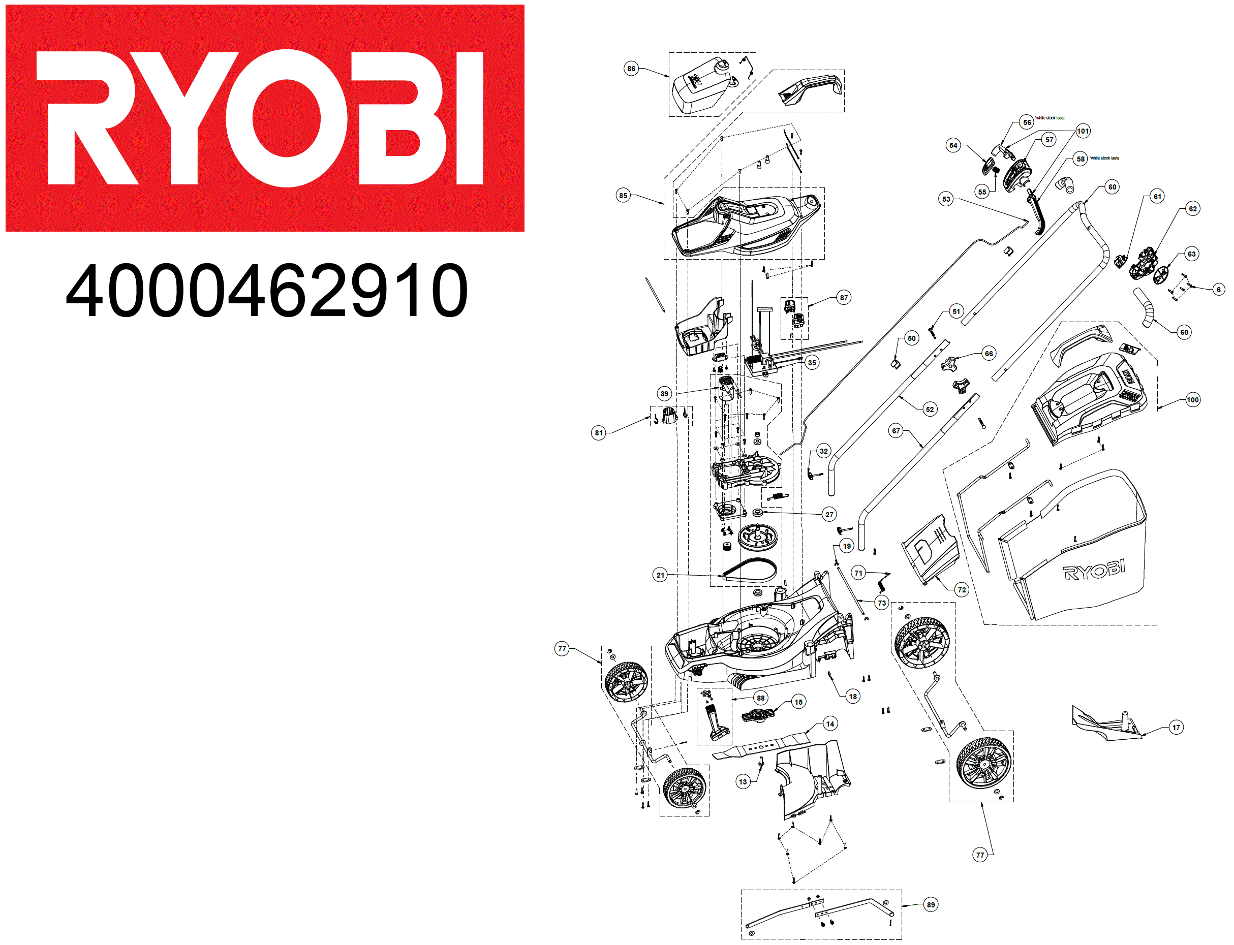 Vue éclatée Ryobi RLM1833BLT1825M 4000462910#01