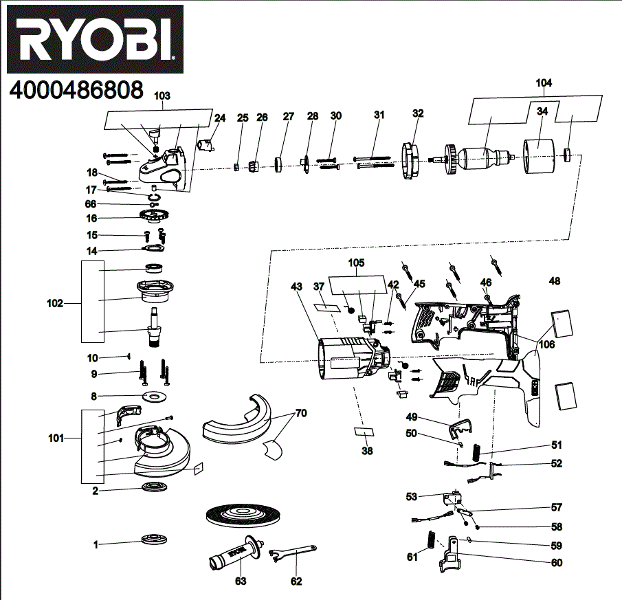 Vue éclatée Ryobi R18AG-120S 4000444313#01
