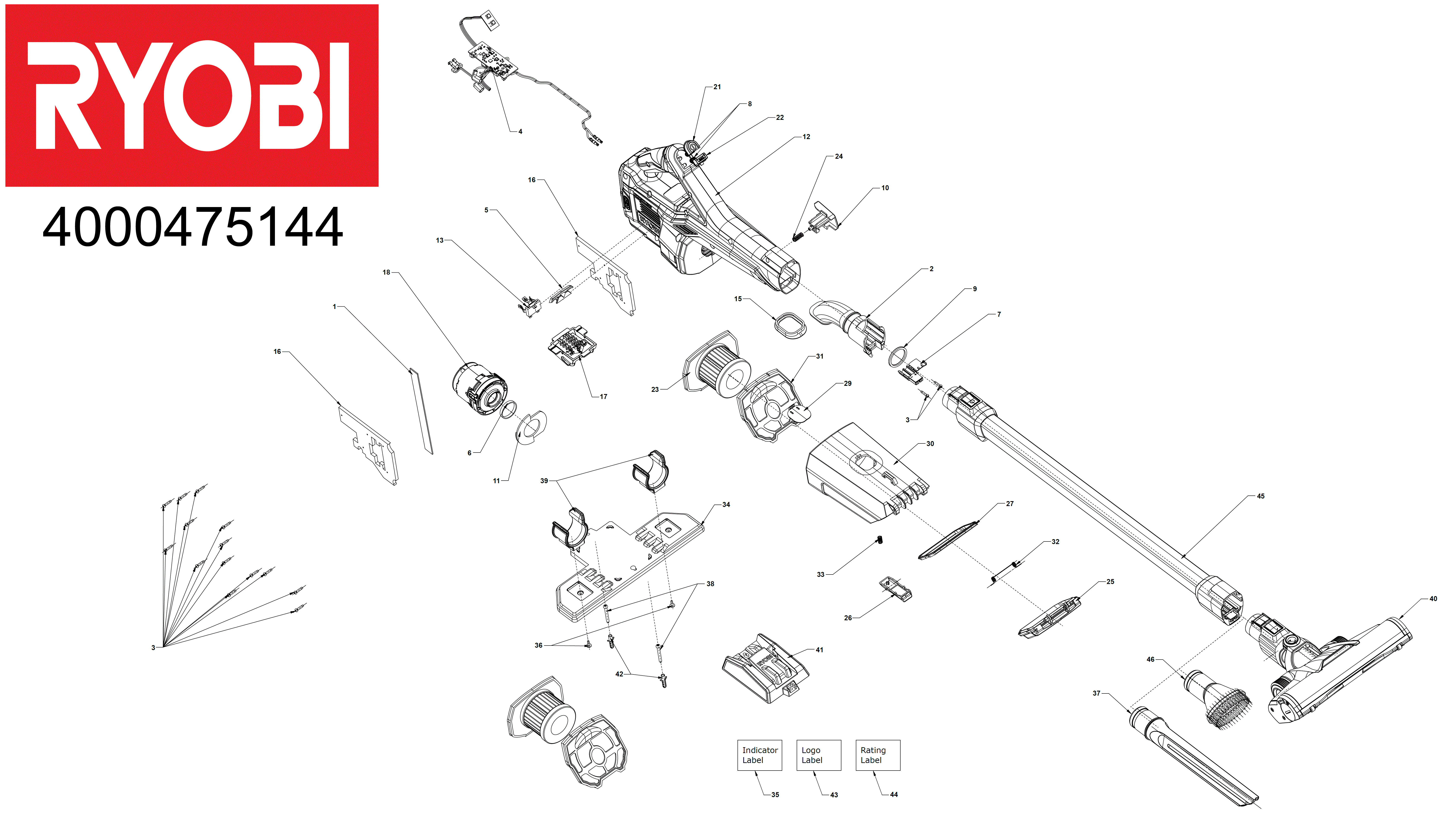 Vue éclatée Ryobi R18SV7-140G 4000475144#01