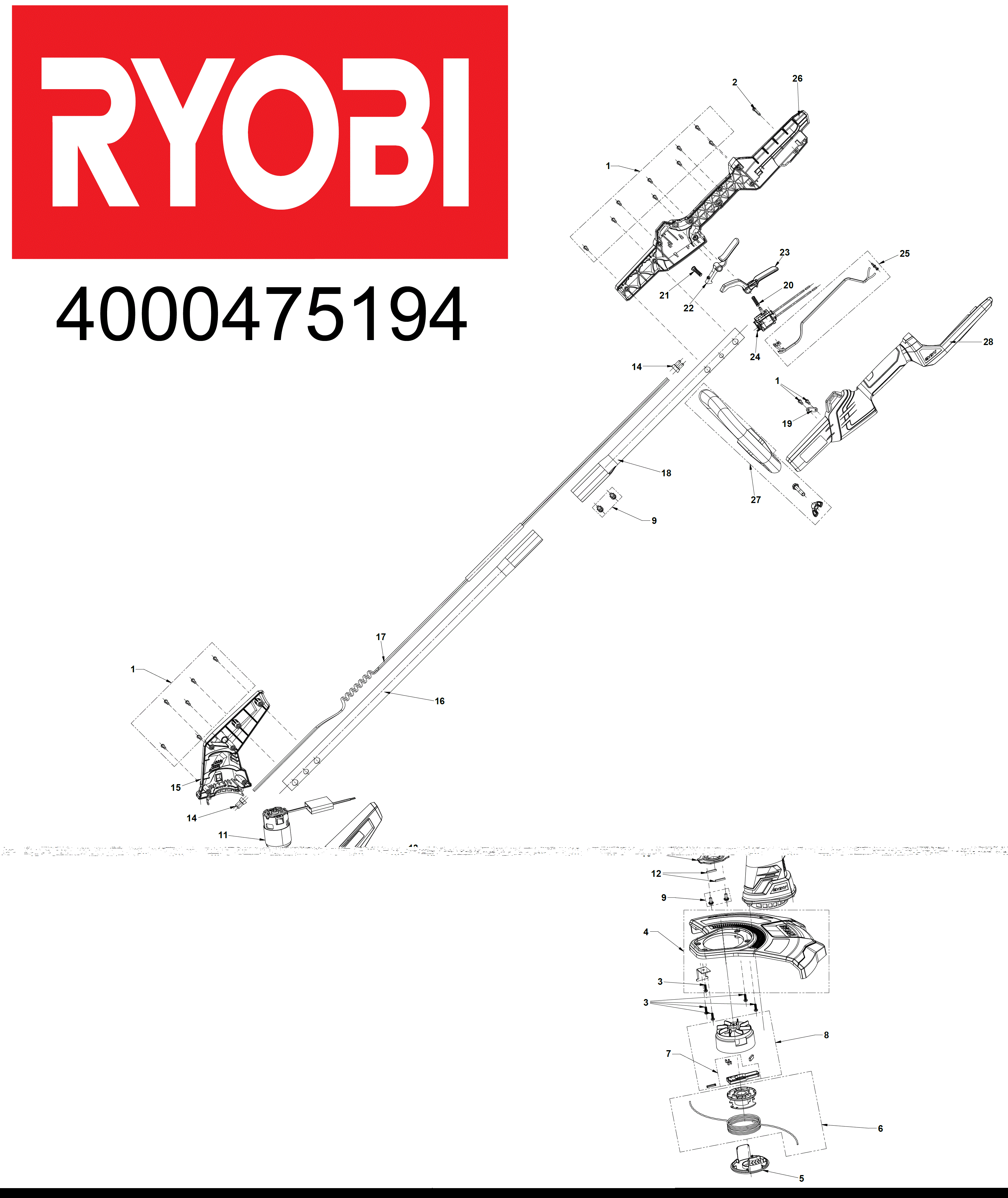 Vue éclatée Ryobi RY36LT33A-120 4000475194#01