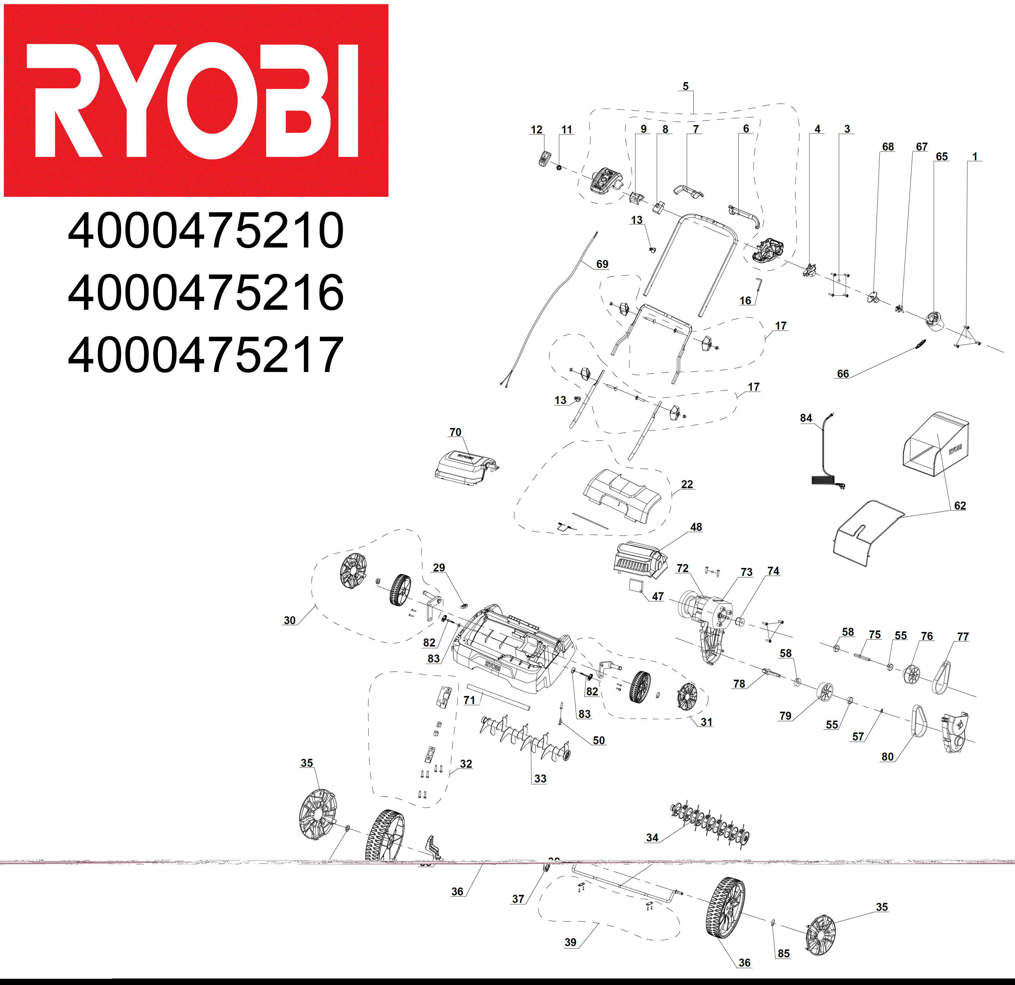 Vue éclatée Ryobi RY1400SF35A 4000457210#01