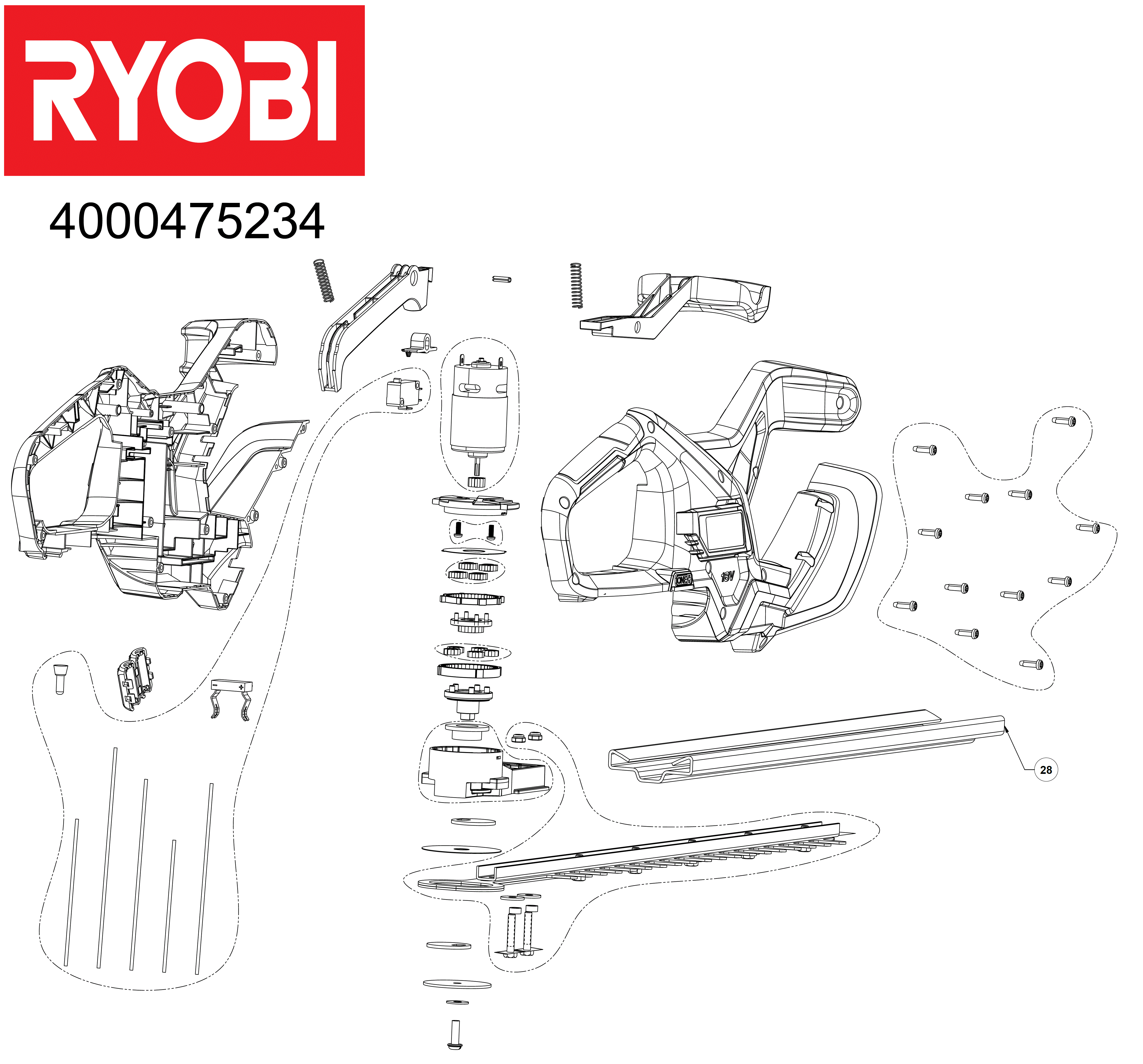 Vue éclatée Ryobi RY18HT40A-113 4000475234#01