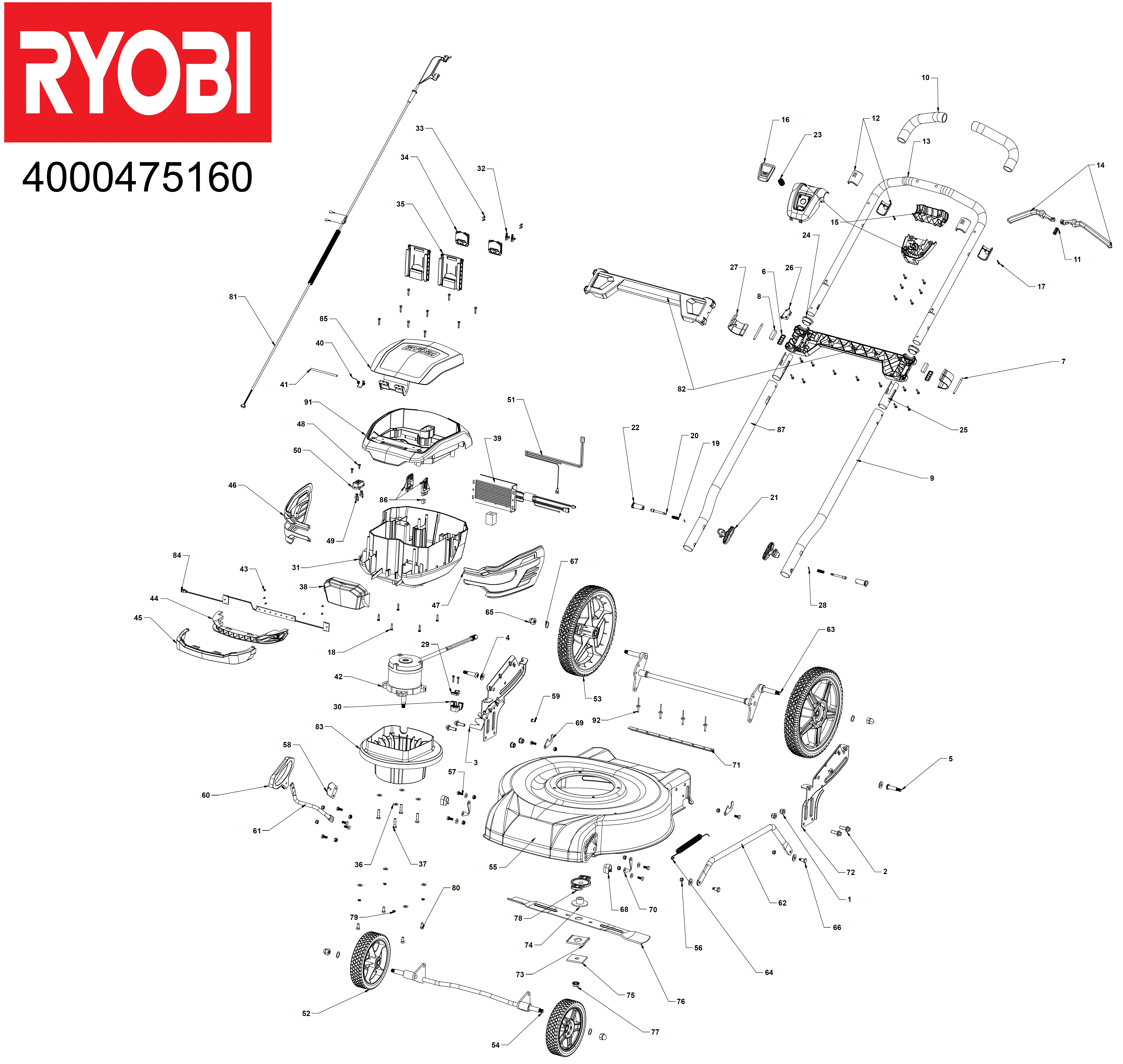 Vue éclatée Ryobi RY36LMMX51A-140 4000475160#01