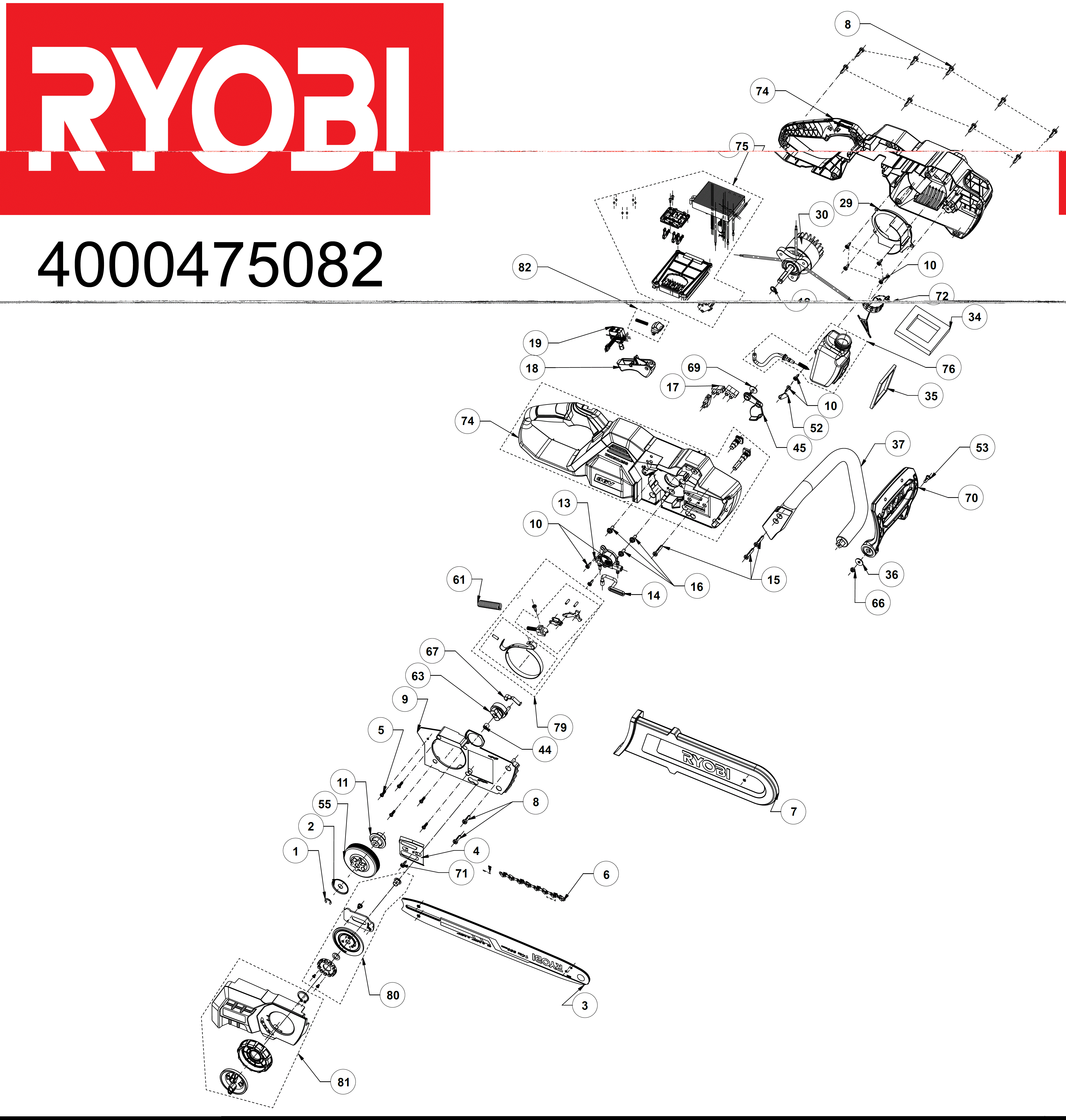 Vue éclatée Ryobi RY36CSX35A-0 4000475082#01