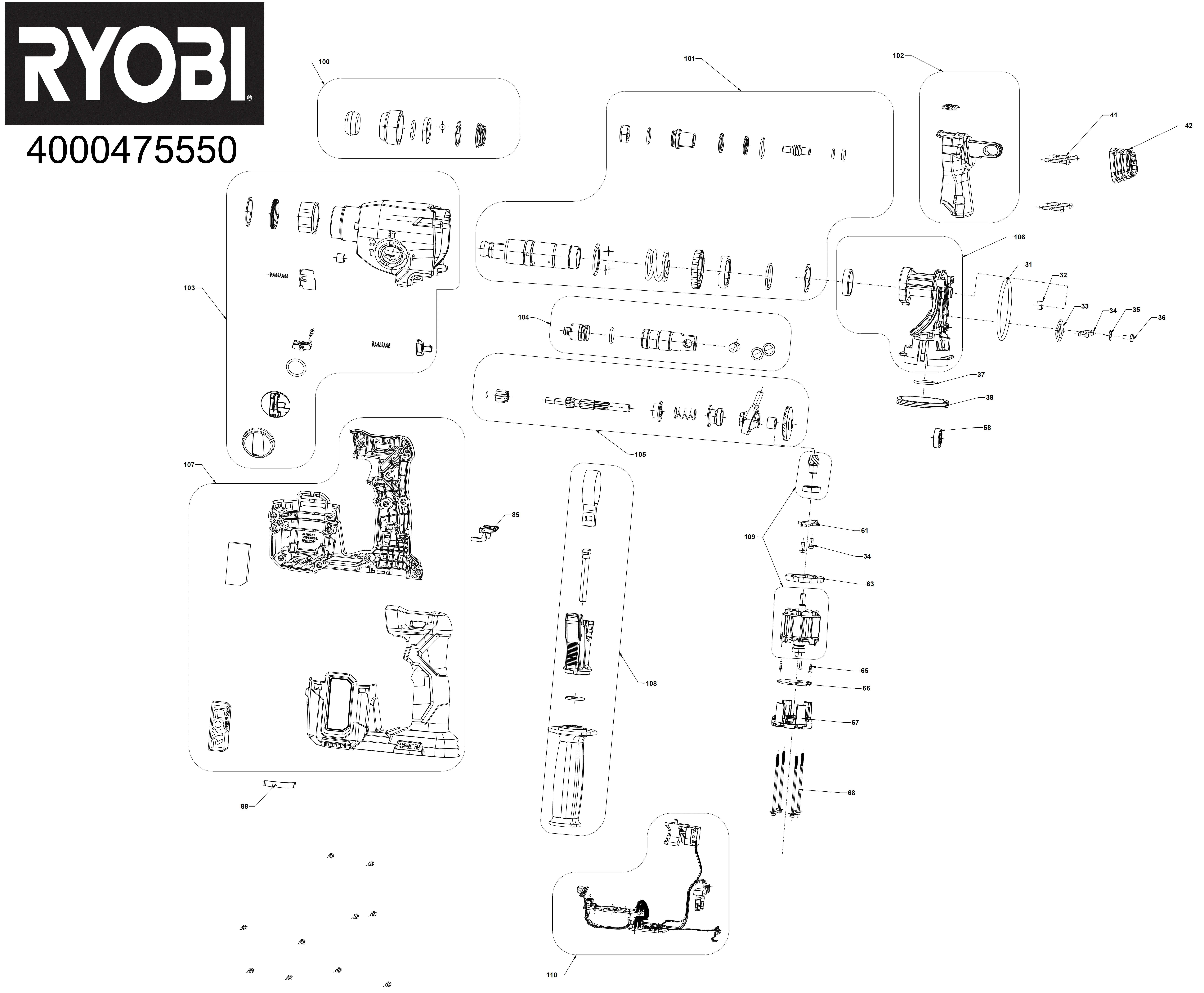 Vue éclatée Ryobi RSDS18X-0 4000475550#01