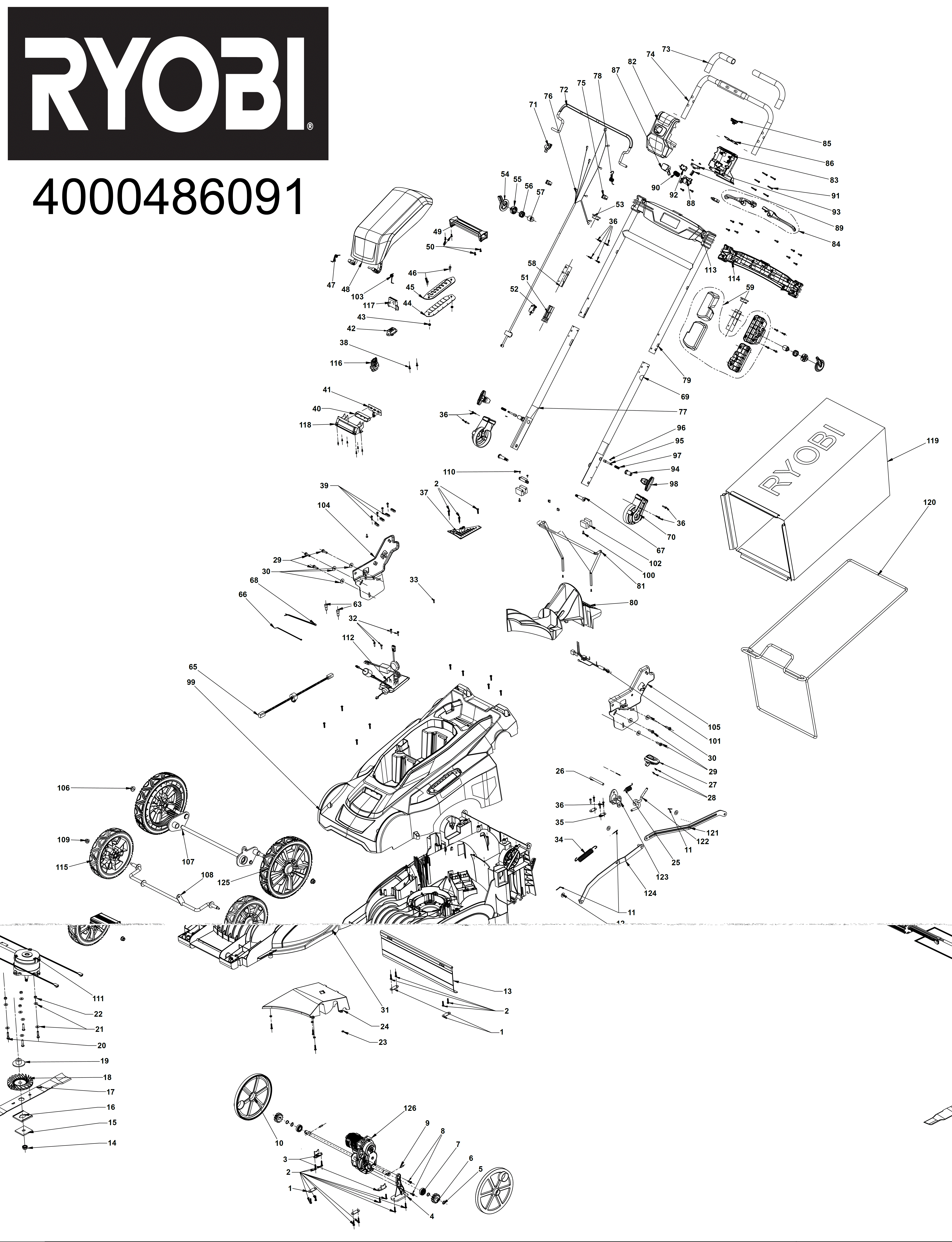 Vue éclatée Ryobi RY36LMX51A-150 4000486091#01
