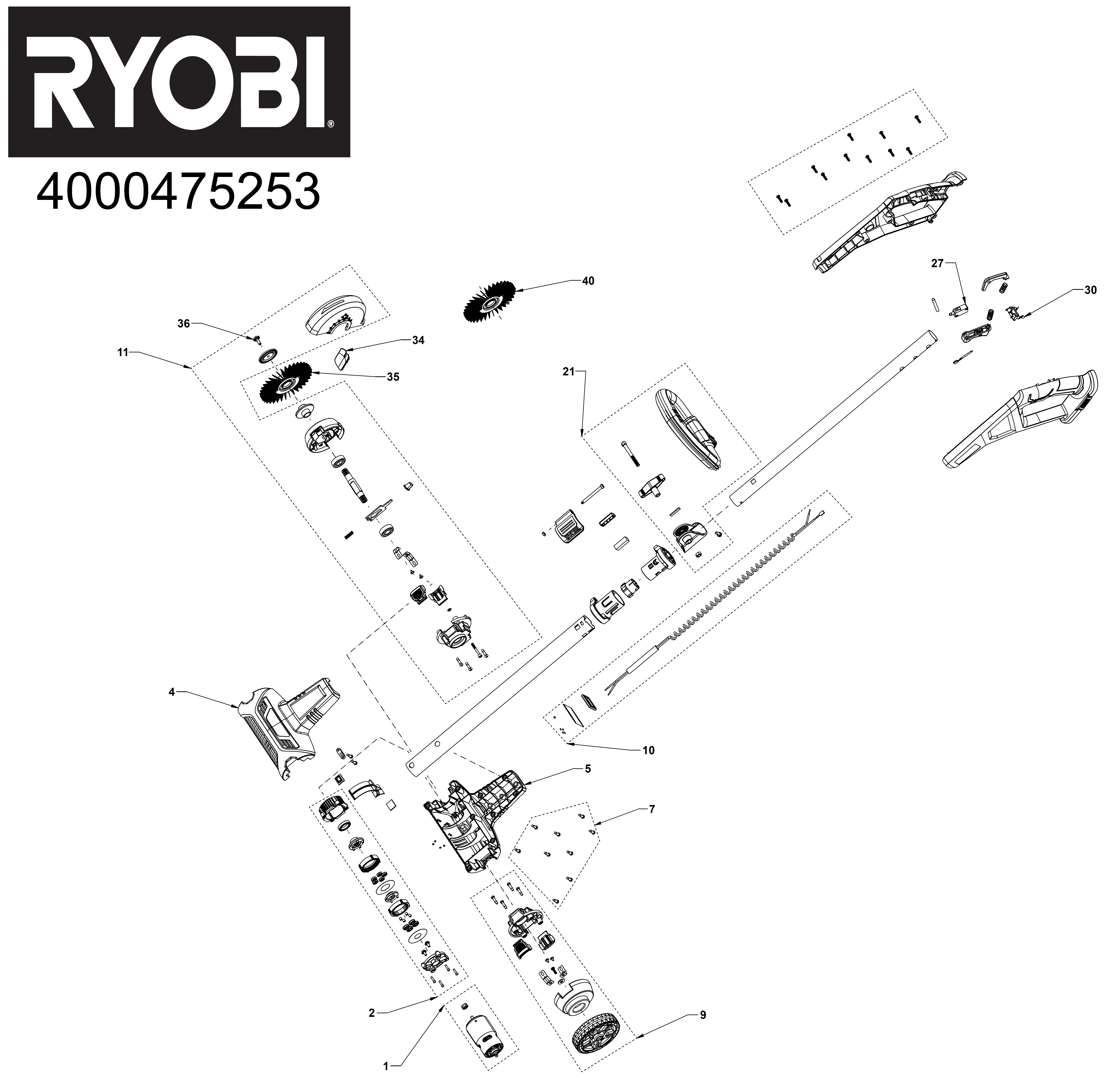 Vue éclatée Ryobi RY18PCA-0 4000475253#01