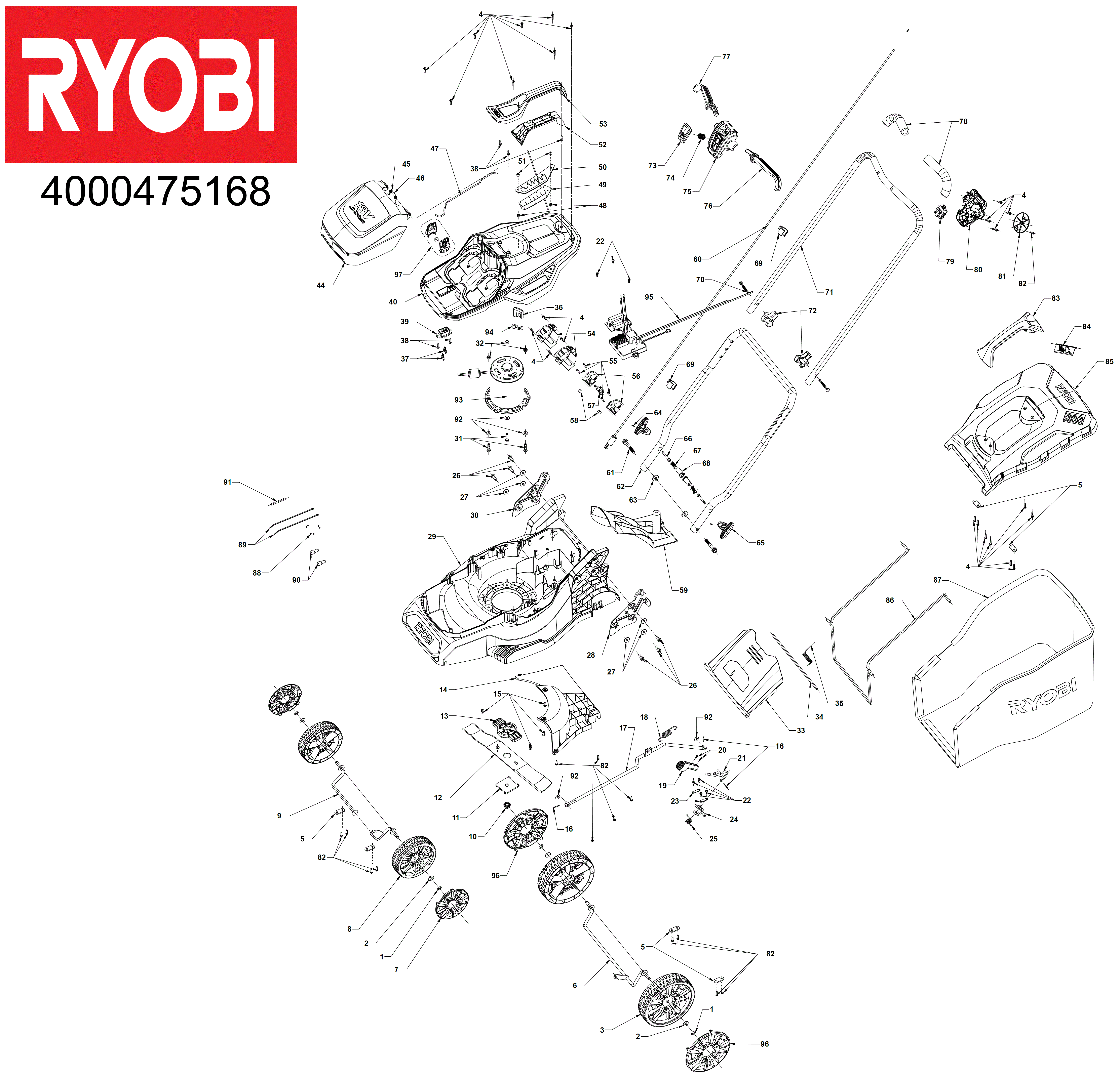 Vue éclatée Ryobi RY18LM37A-240 4000475168#01
