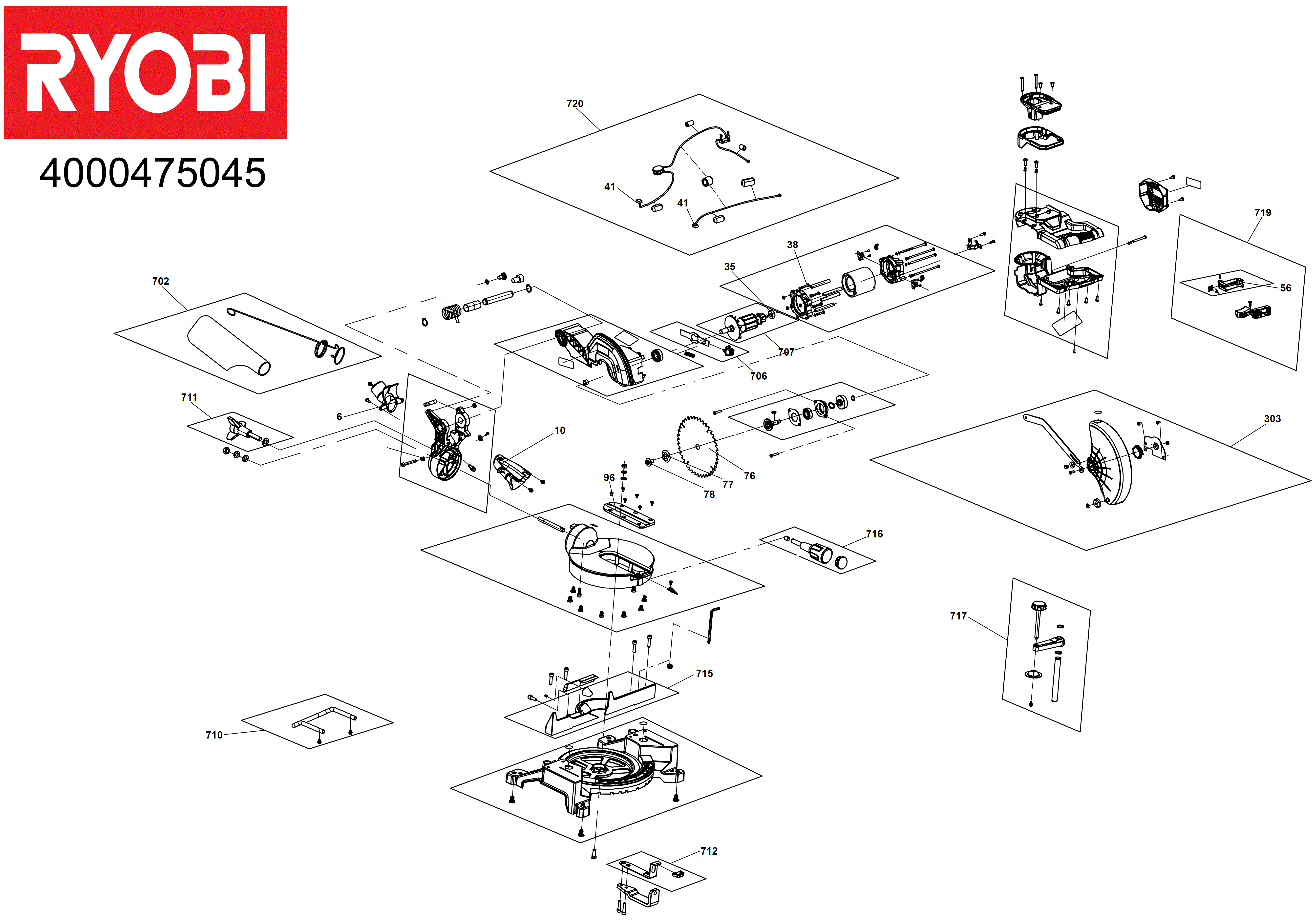 Vue éclatée Ryobi EMS190DC 4000475045#01
