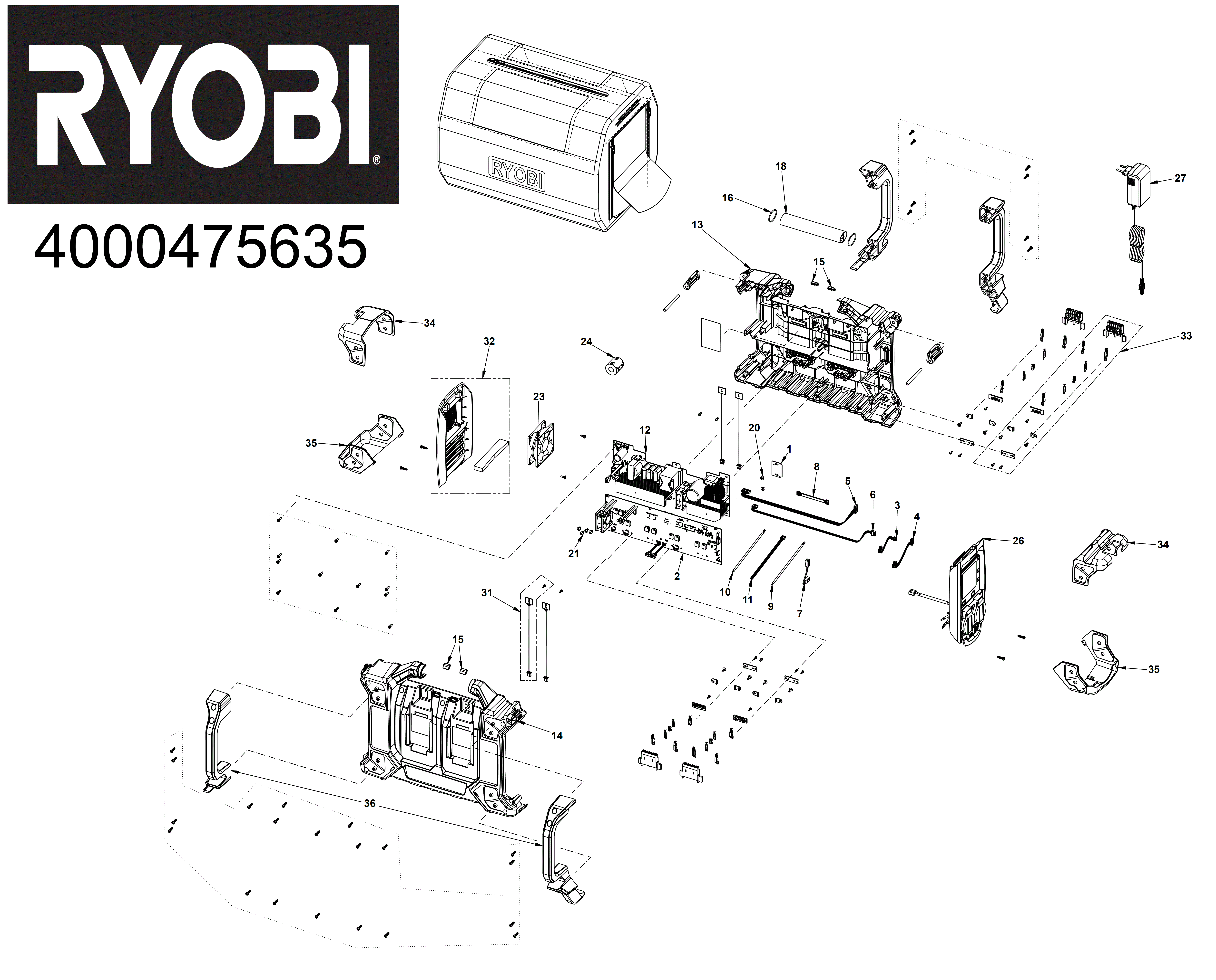 Vue éclatée Ryobi RY36BI1800A-0 4000475635#01
