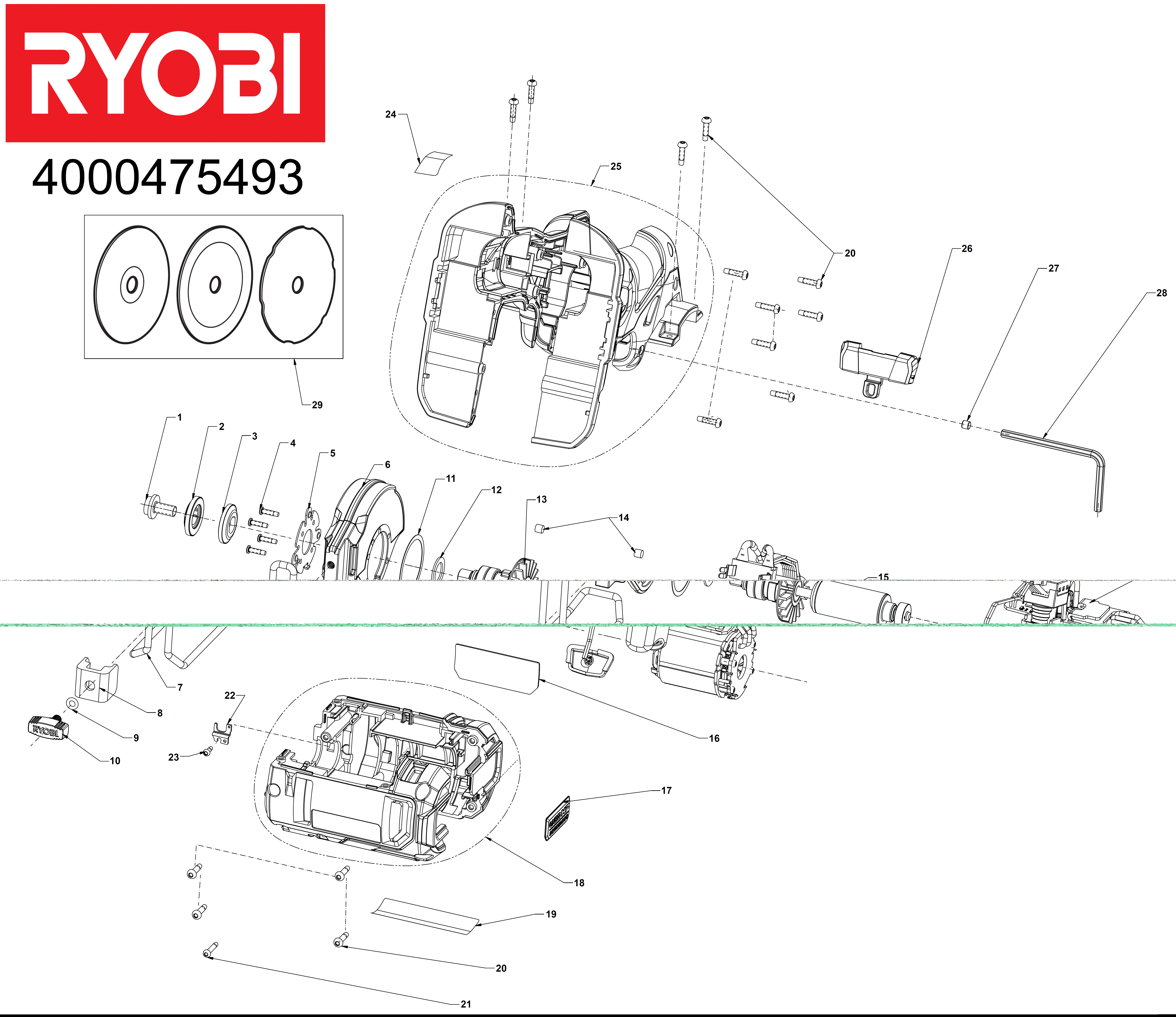 Vue éclatée Ryobi RCT18C-0 4000475493#01