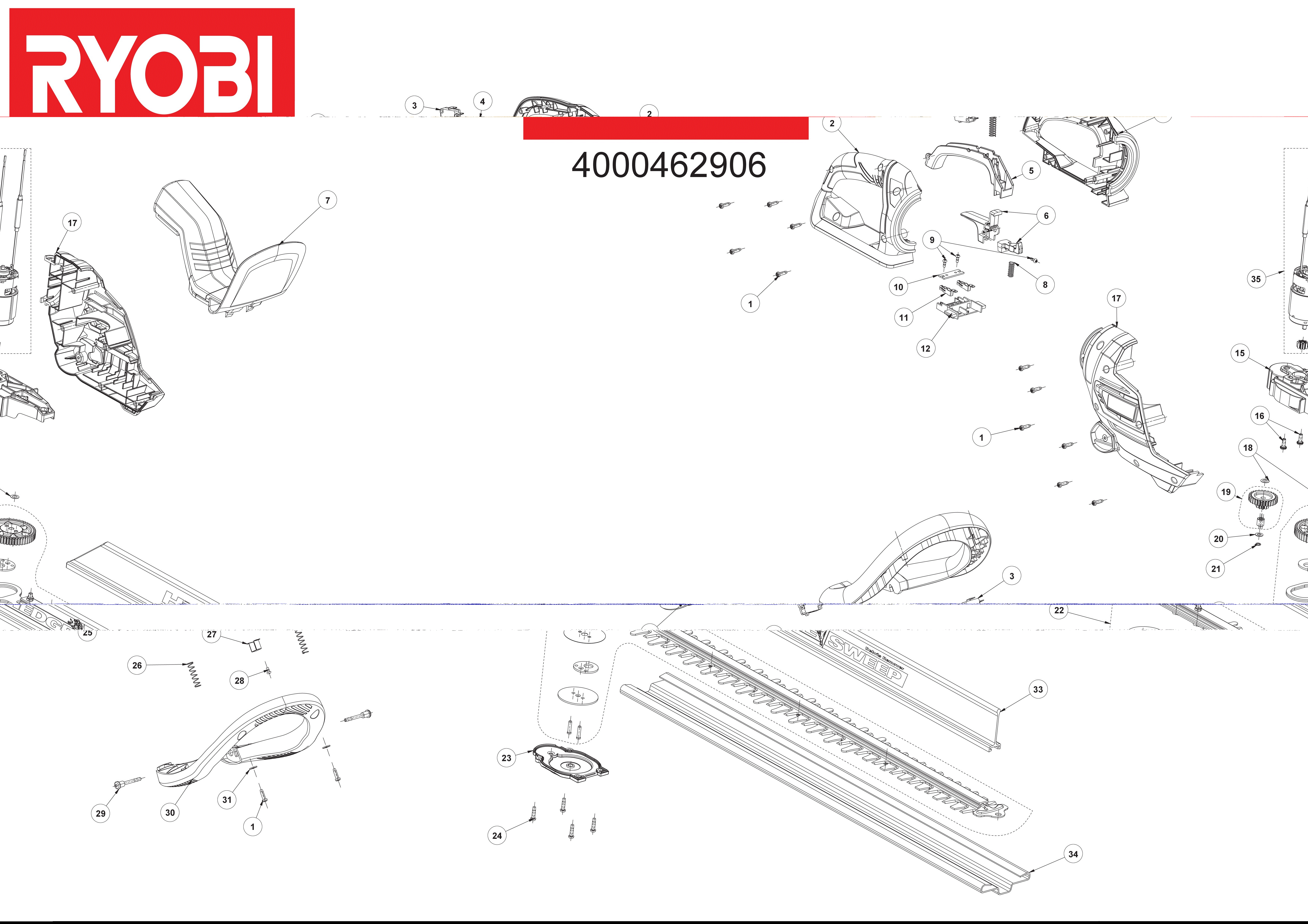 Vue éclatée Ryobi RHT36C61R40F 4000462926#01
