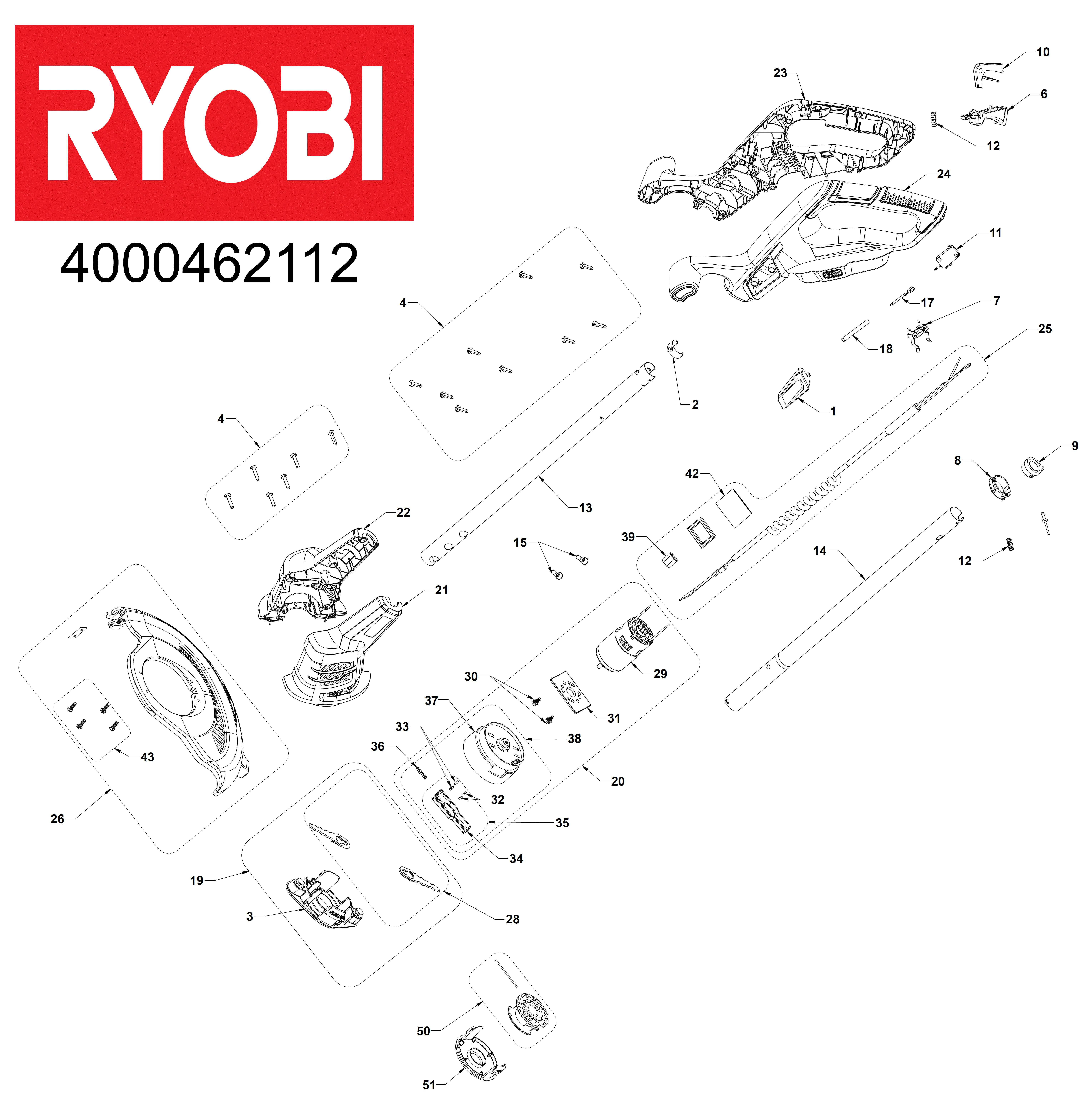 Vue éclatée Ryobi RY18LT25A-115P 4000462112#01