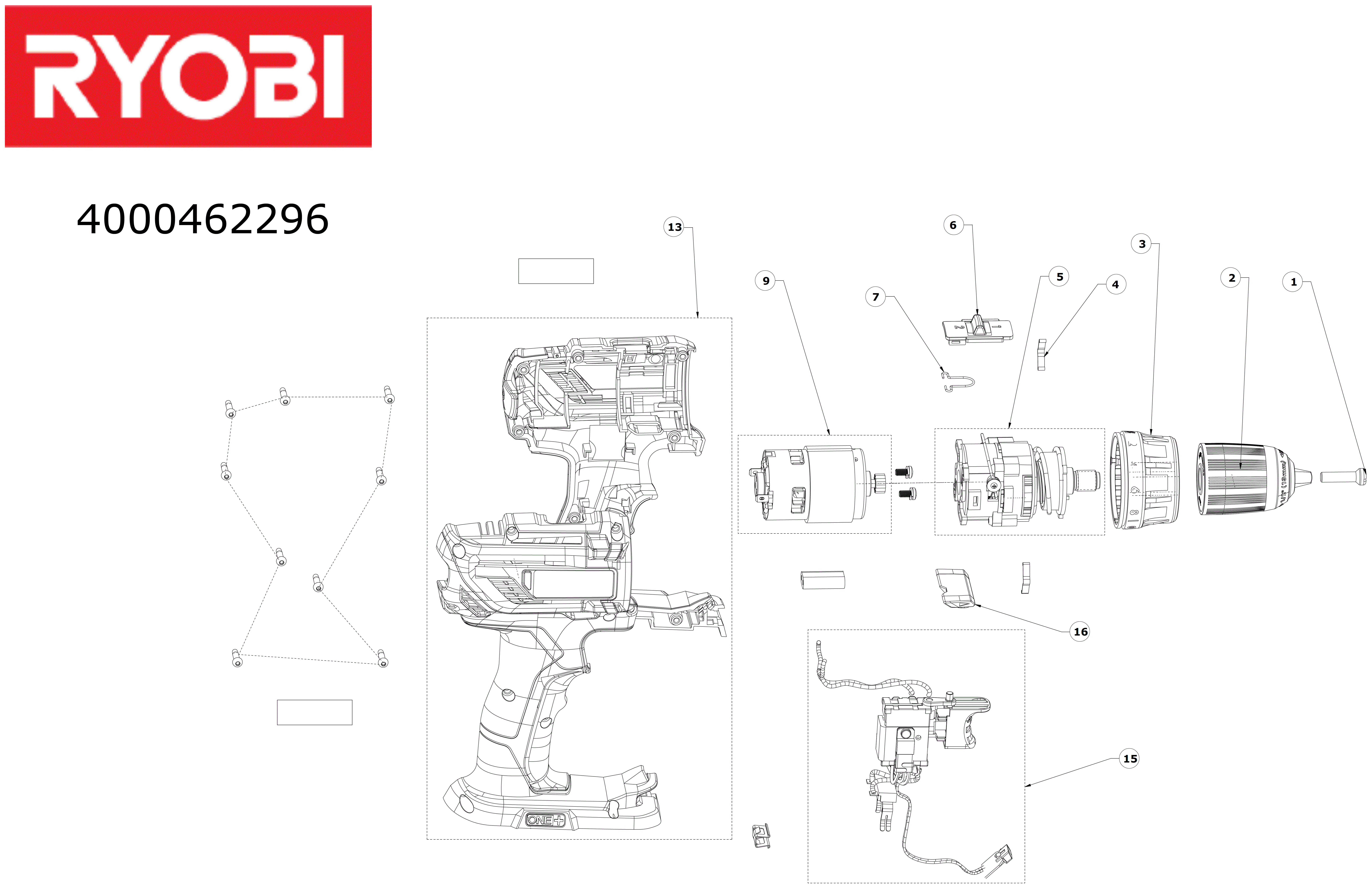 Vue éclatée Ryobi R18DD3-2415BSA31 4000462296#01