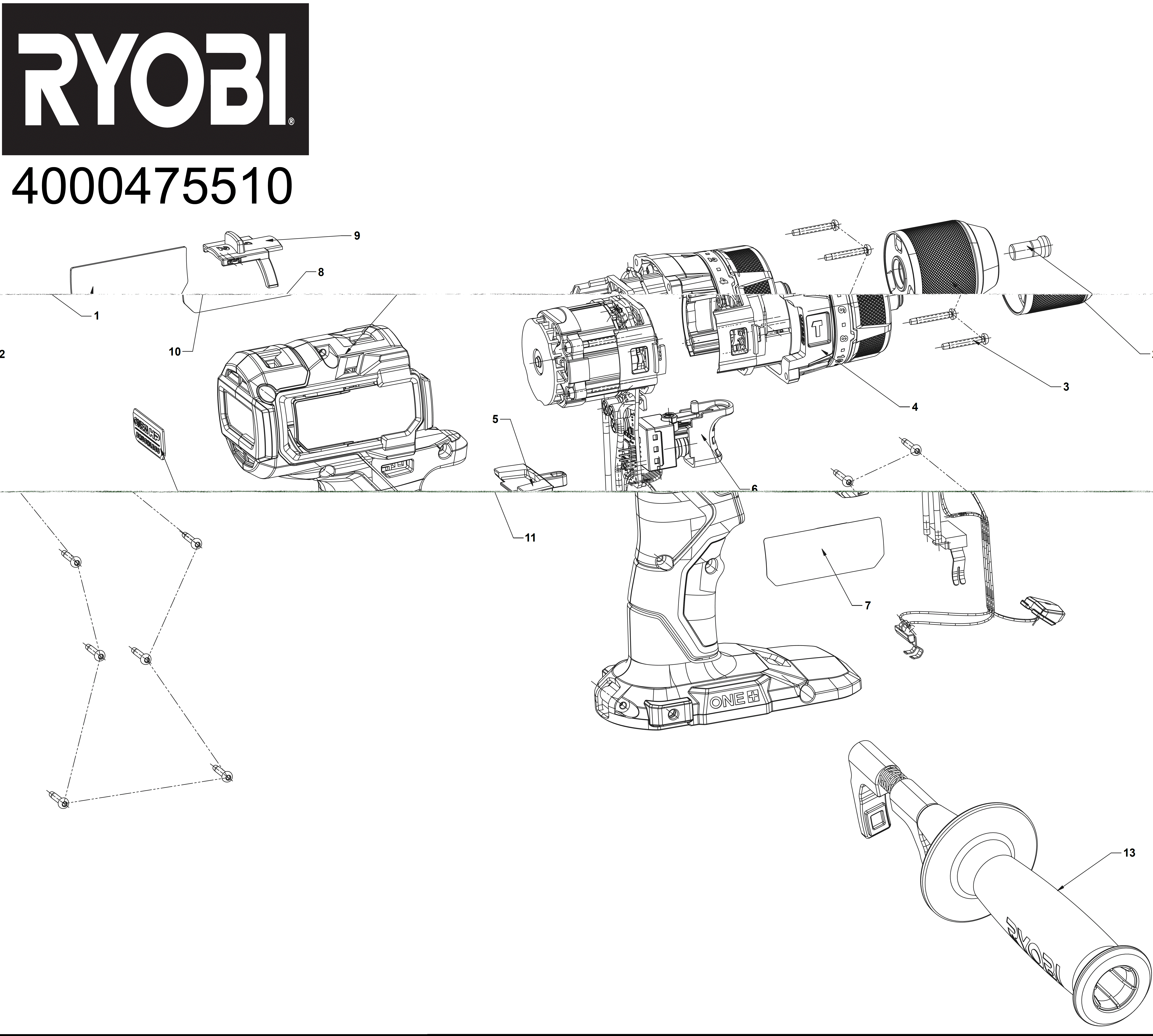 Vue éclatée Ryobi RPD18X-220S 4000475510#01
