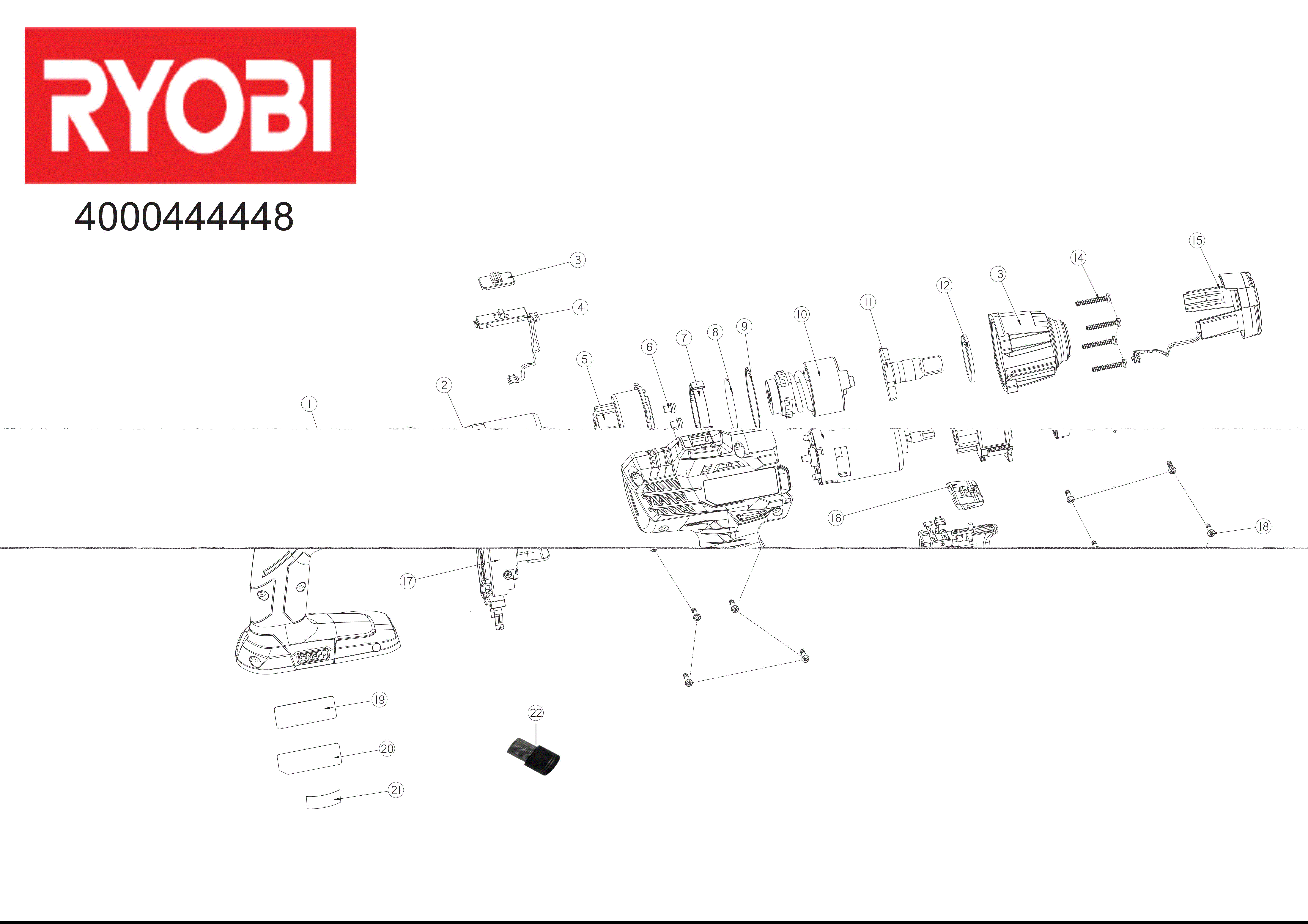 Vue éclatée Ryobi R18IW3-120GJ 4000444448#01