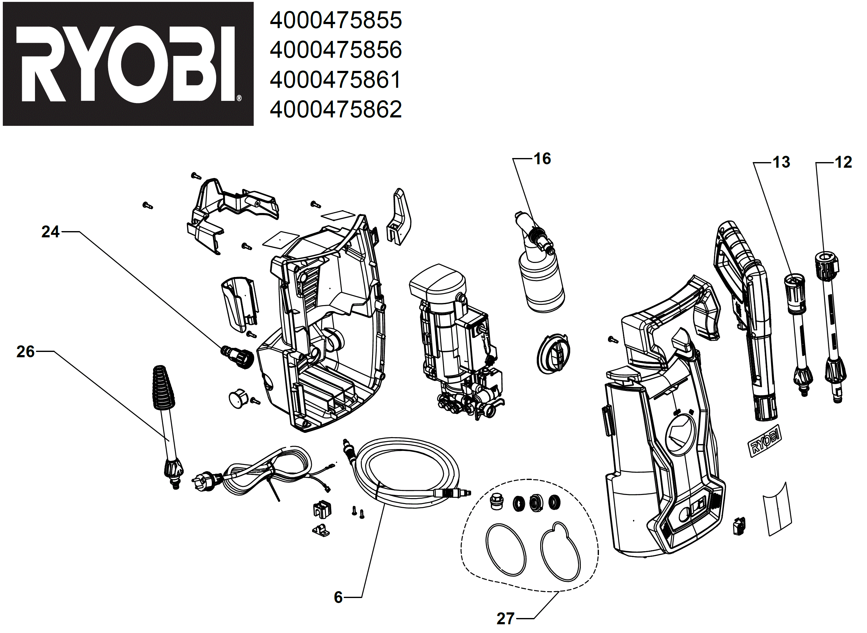 Vue éclatée Ryobi RY110PWA 4000475861#01