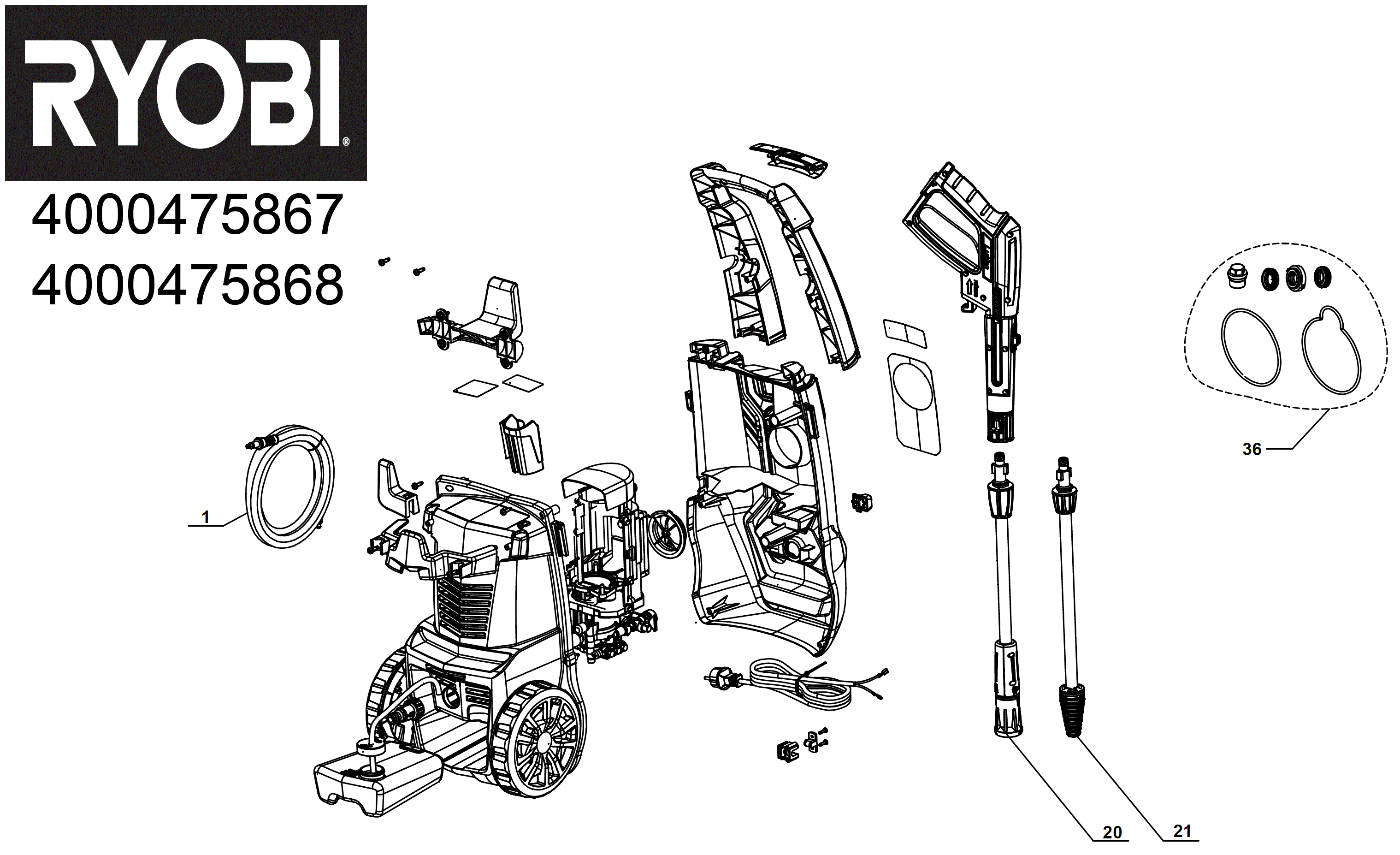 Vue éclatée Ryobi RY120PWA 4000475868#01