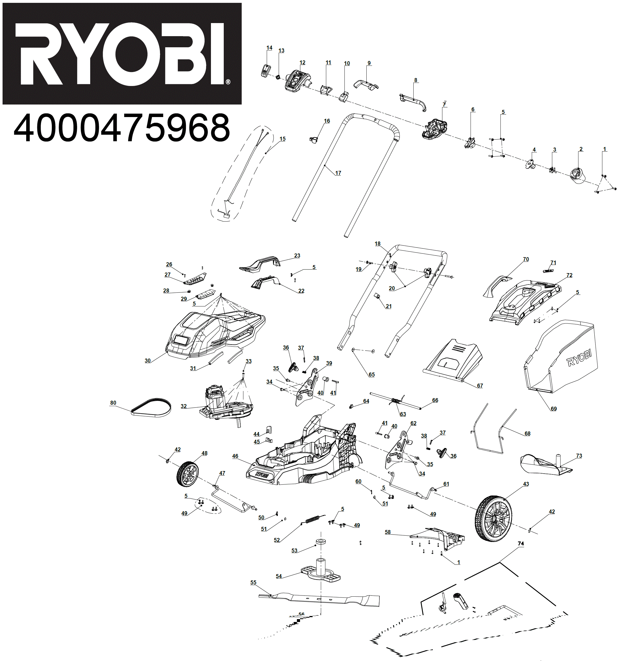 Vue éclatée Ryobi RLM3715A 4000475968#01