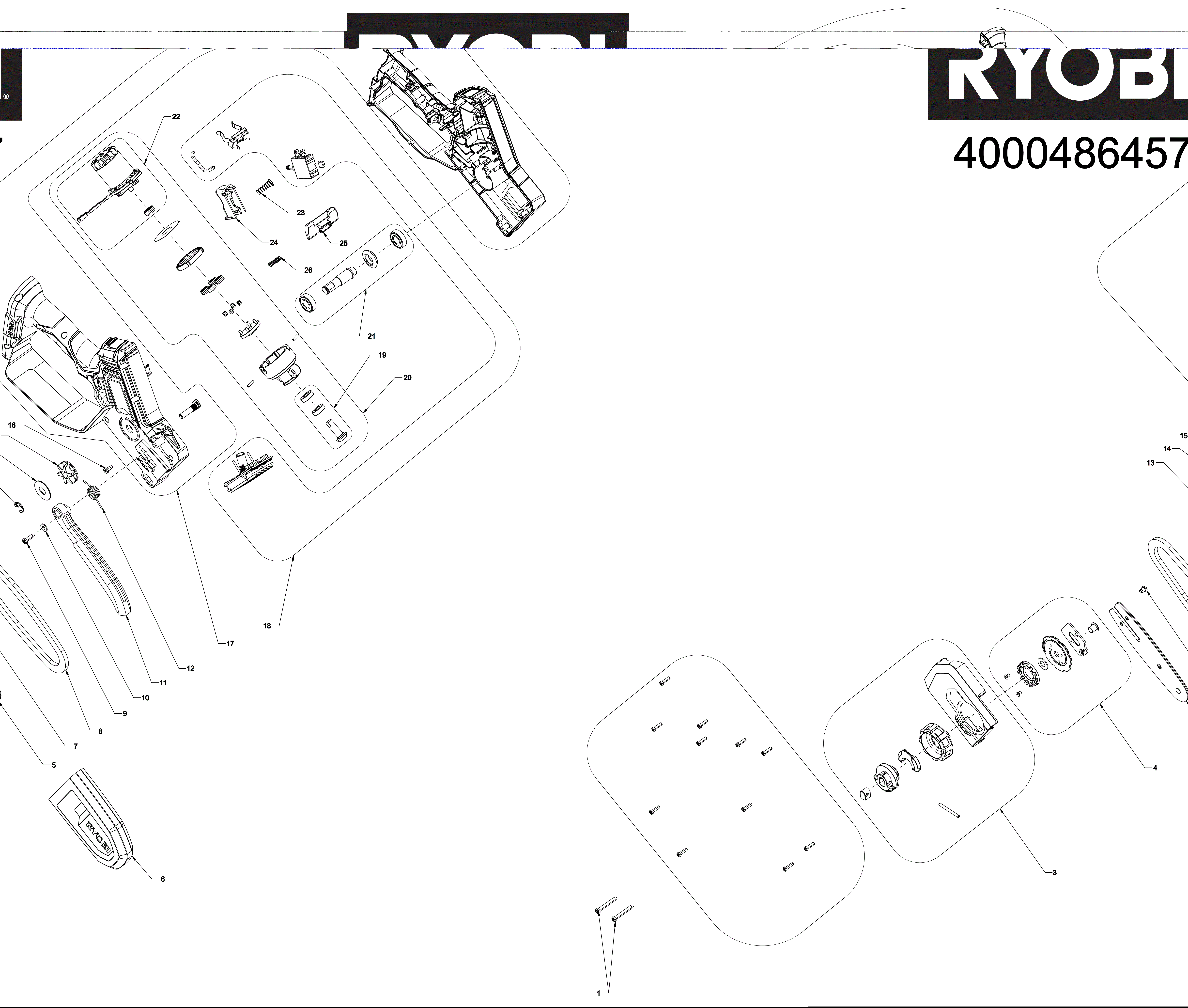 Vue éclatée Ryobi RY18PSX10A-0 4000486457#01