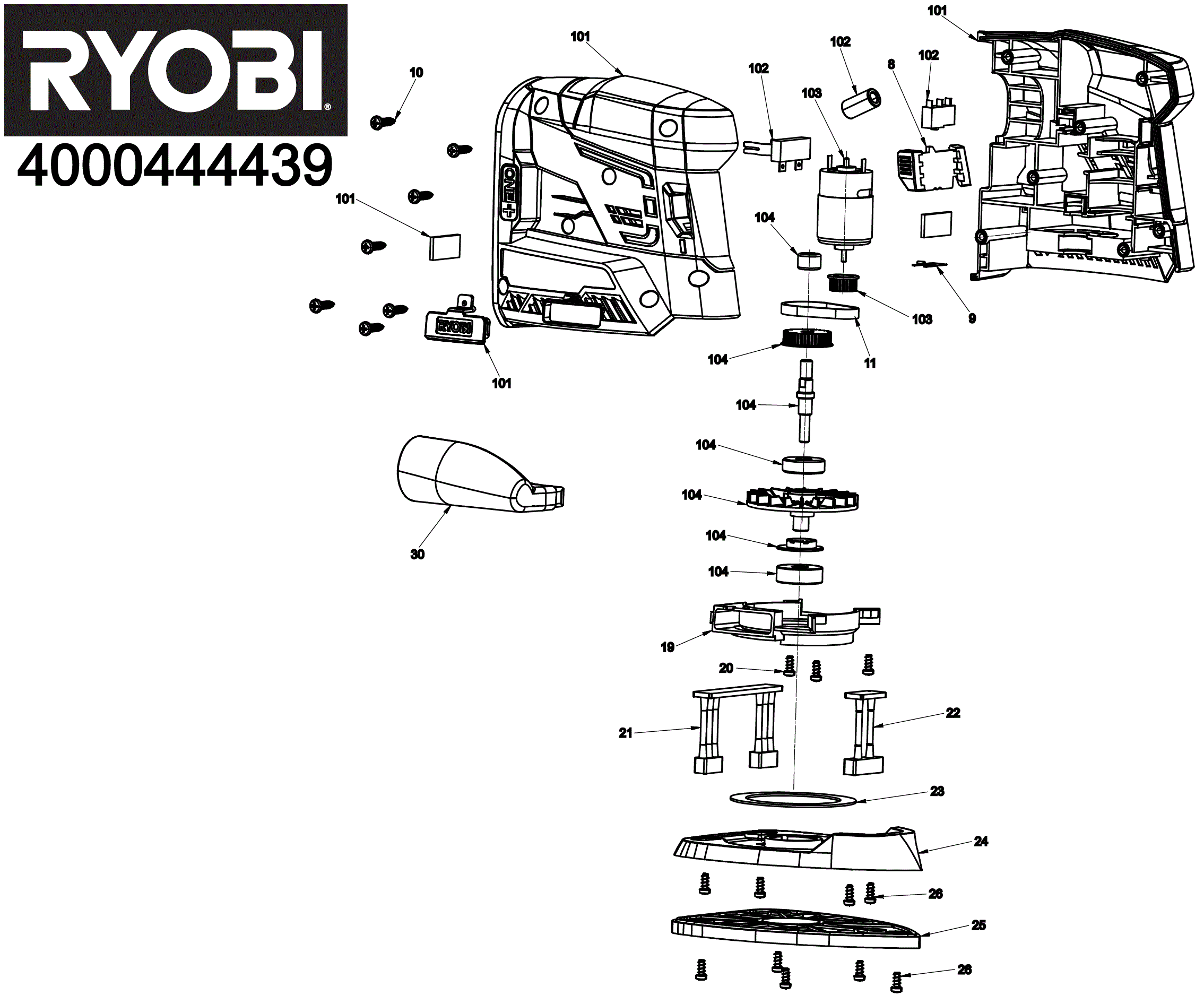 Vue éclatée Ryobi R18PS-125SR 4000444439#01