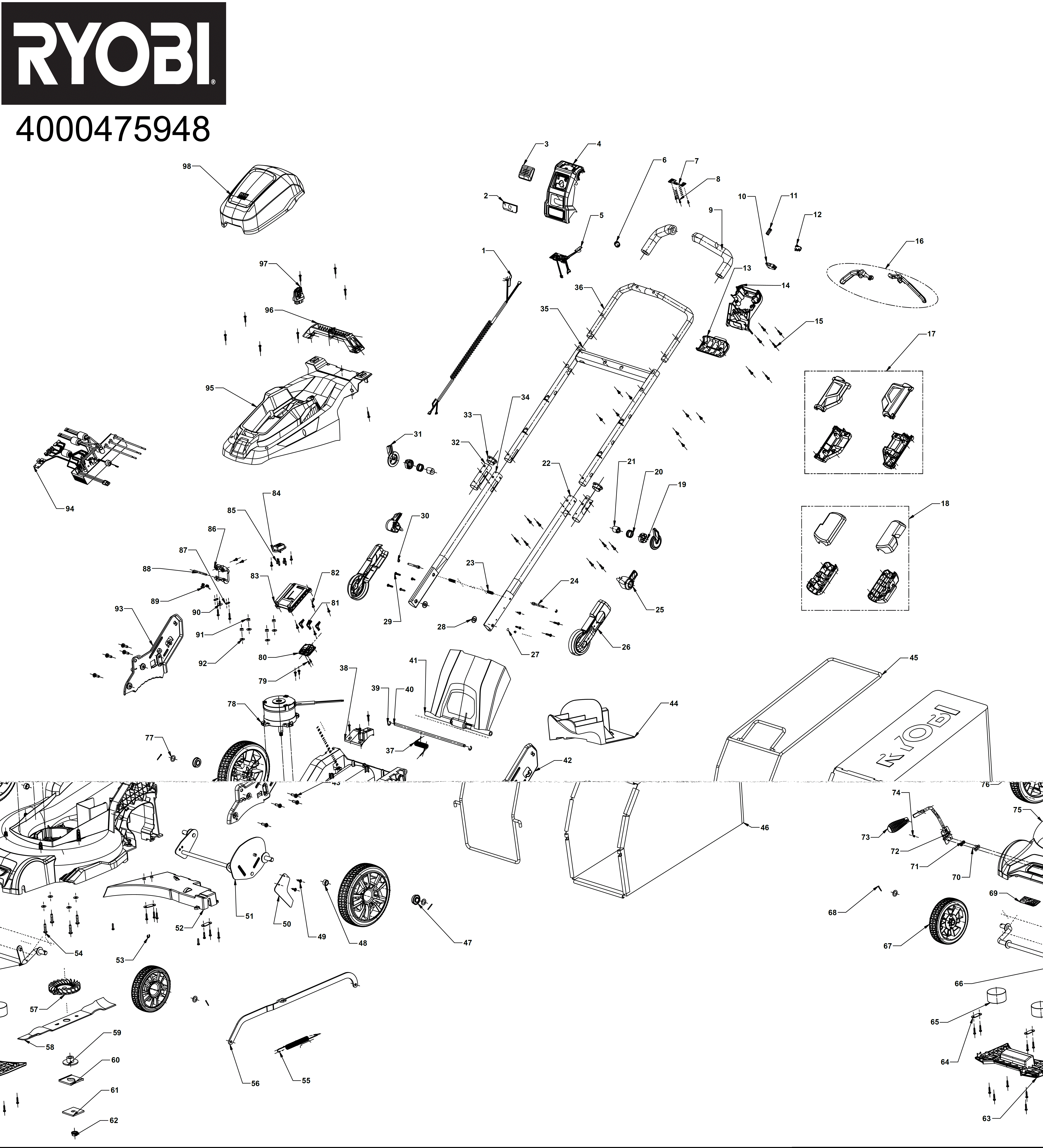 Vue éclatée Ryobi RY36LM40A-140 4000475948#01