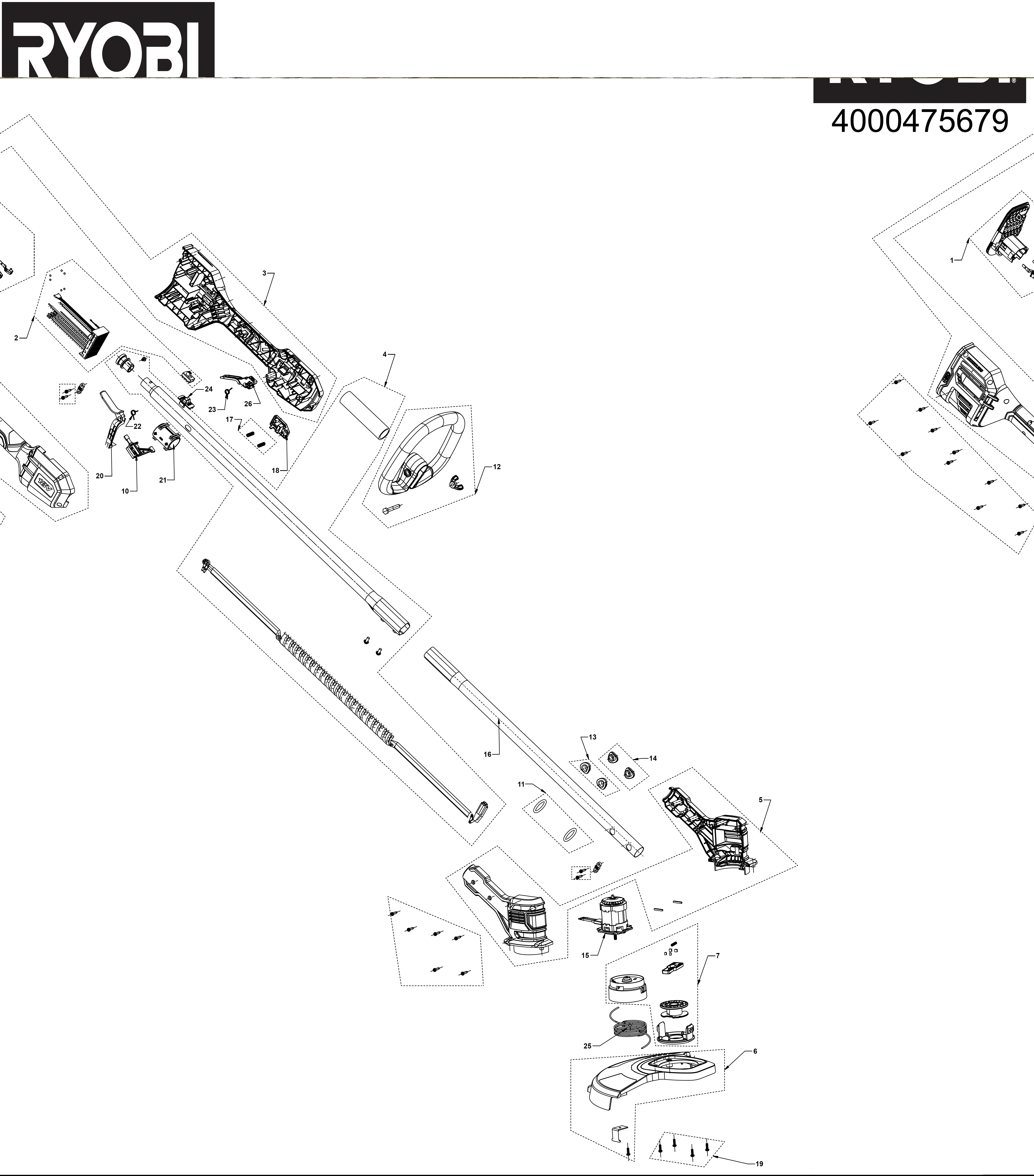 Vue éclatée Ryobi RY18LTX33A-150 4000475679#01