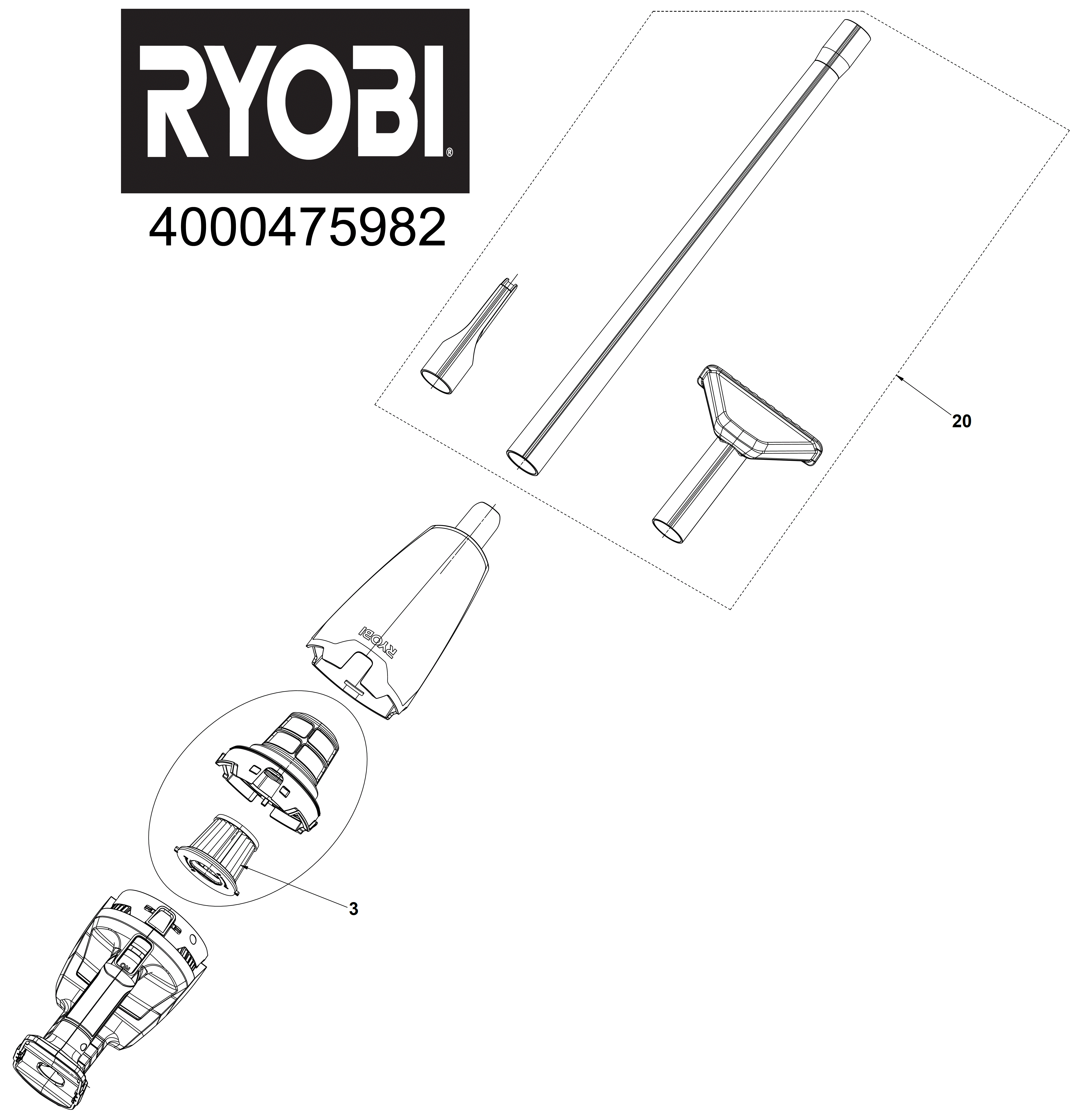 Vue éclatée Ryobi RHV18-0 4000475982#01