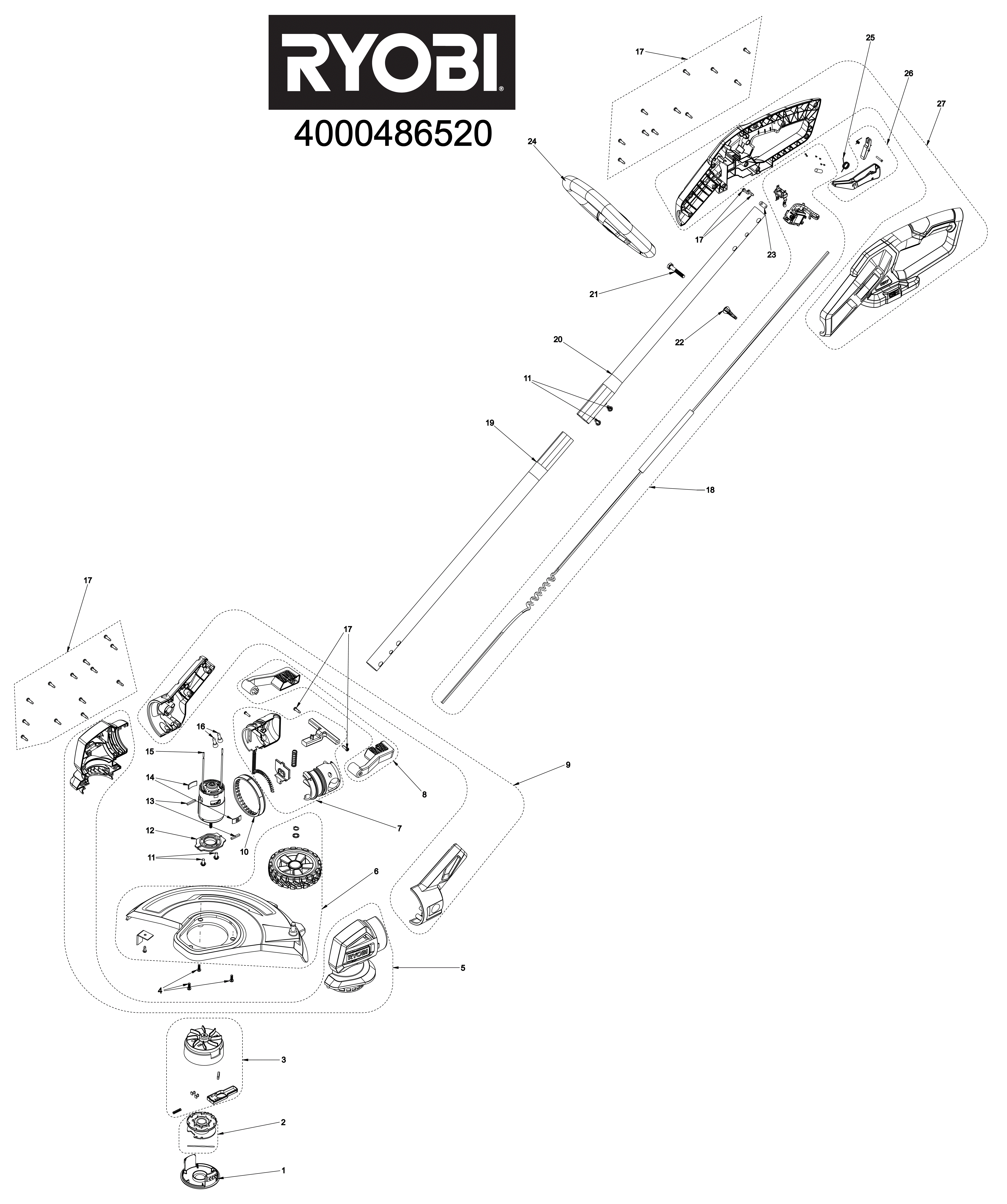 Vue éclatée Ryobi RY18LT33A-0 4000486520#01