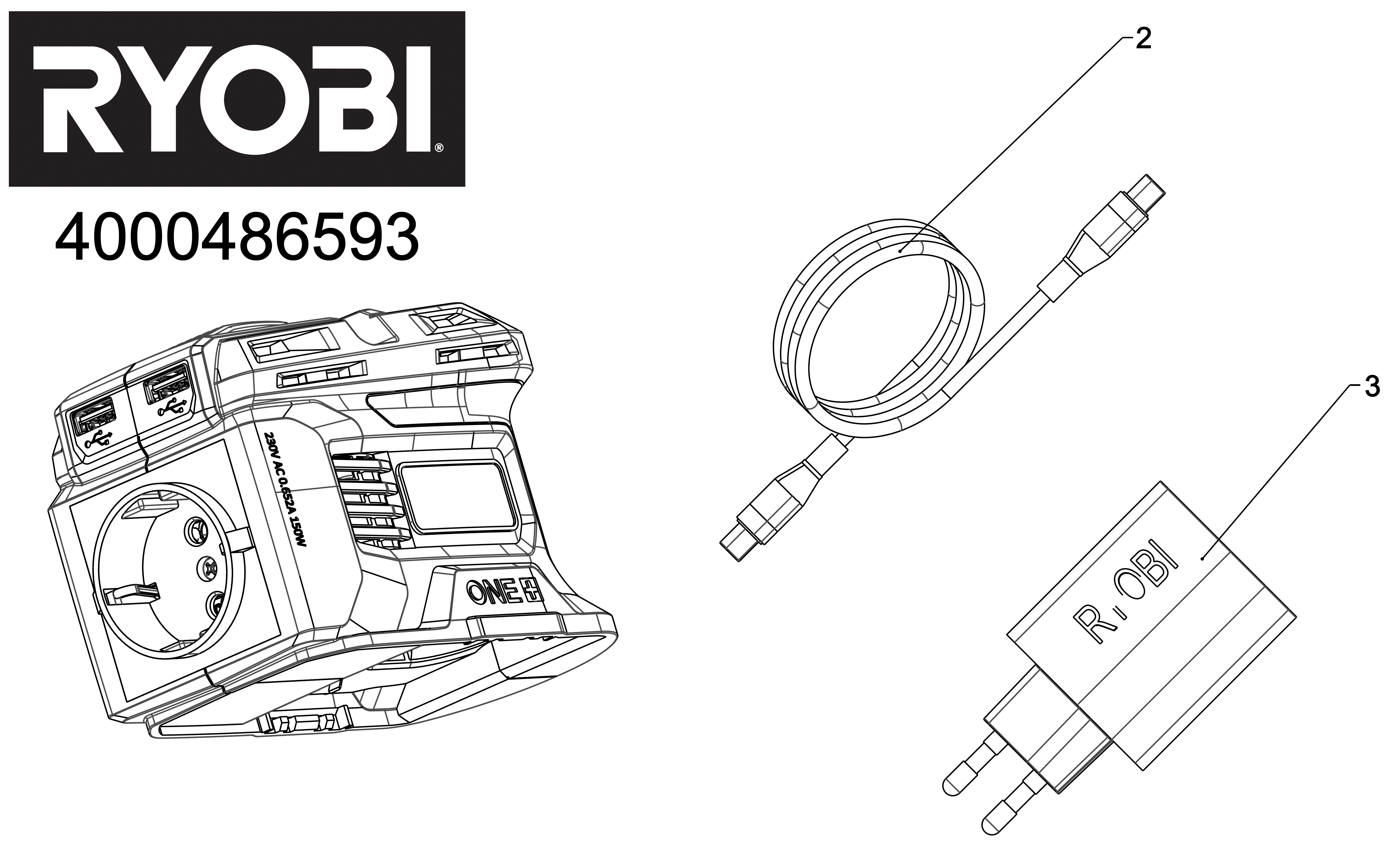 Vue éclatée Ryobi RY18BI150B 4000486593#01