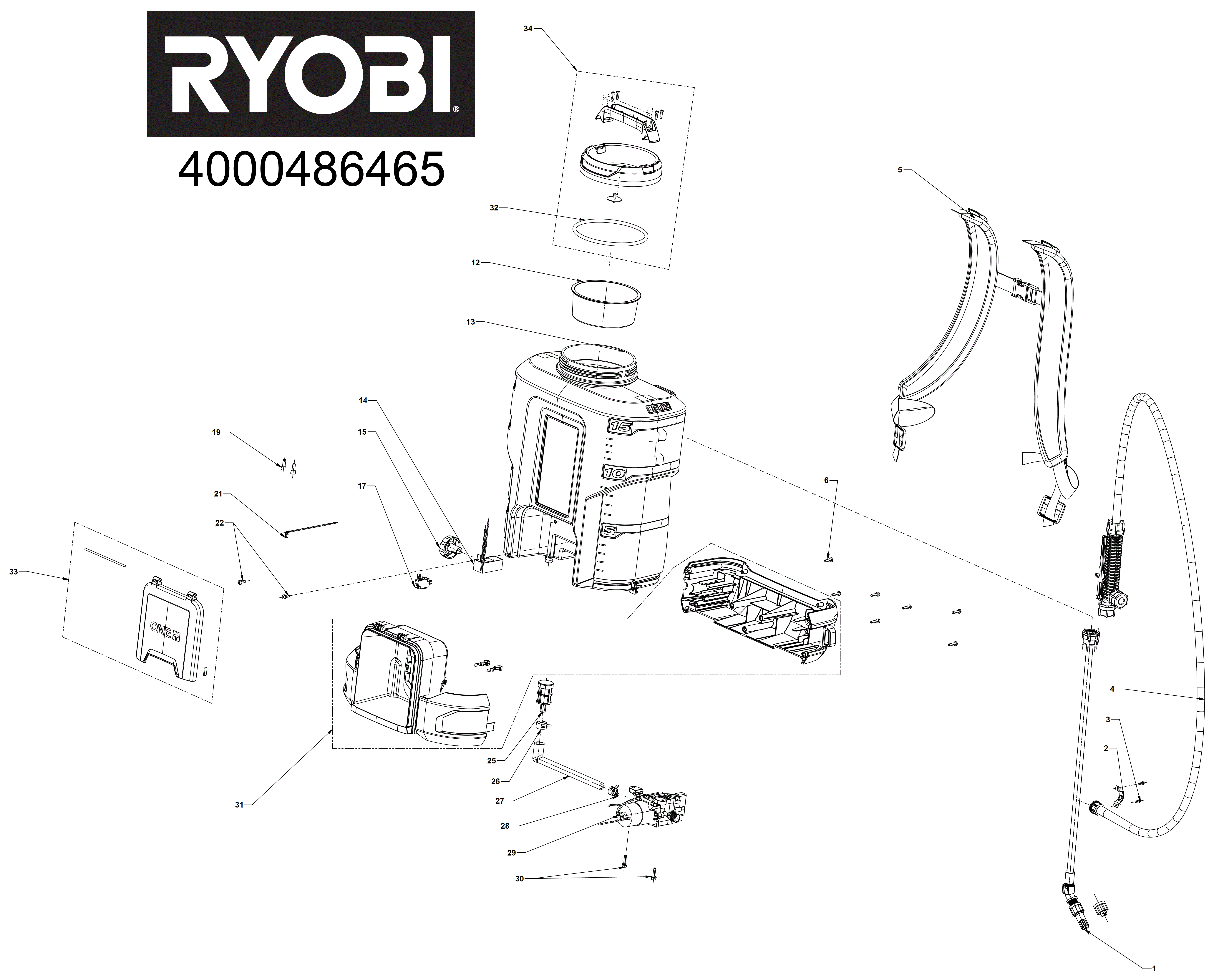 Vue éclatée Ryobi RY18BPSB-0 4000486465#01
