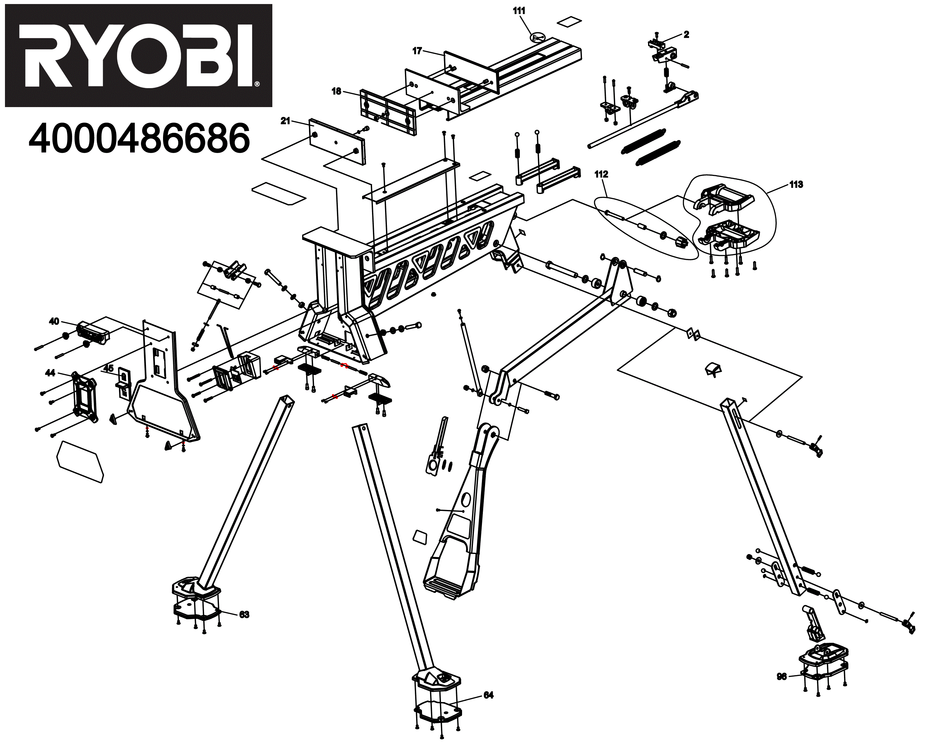 Vue éclatée Ryobi RSTSJ150 4000486686#01
