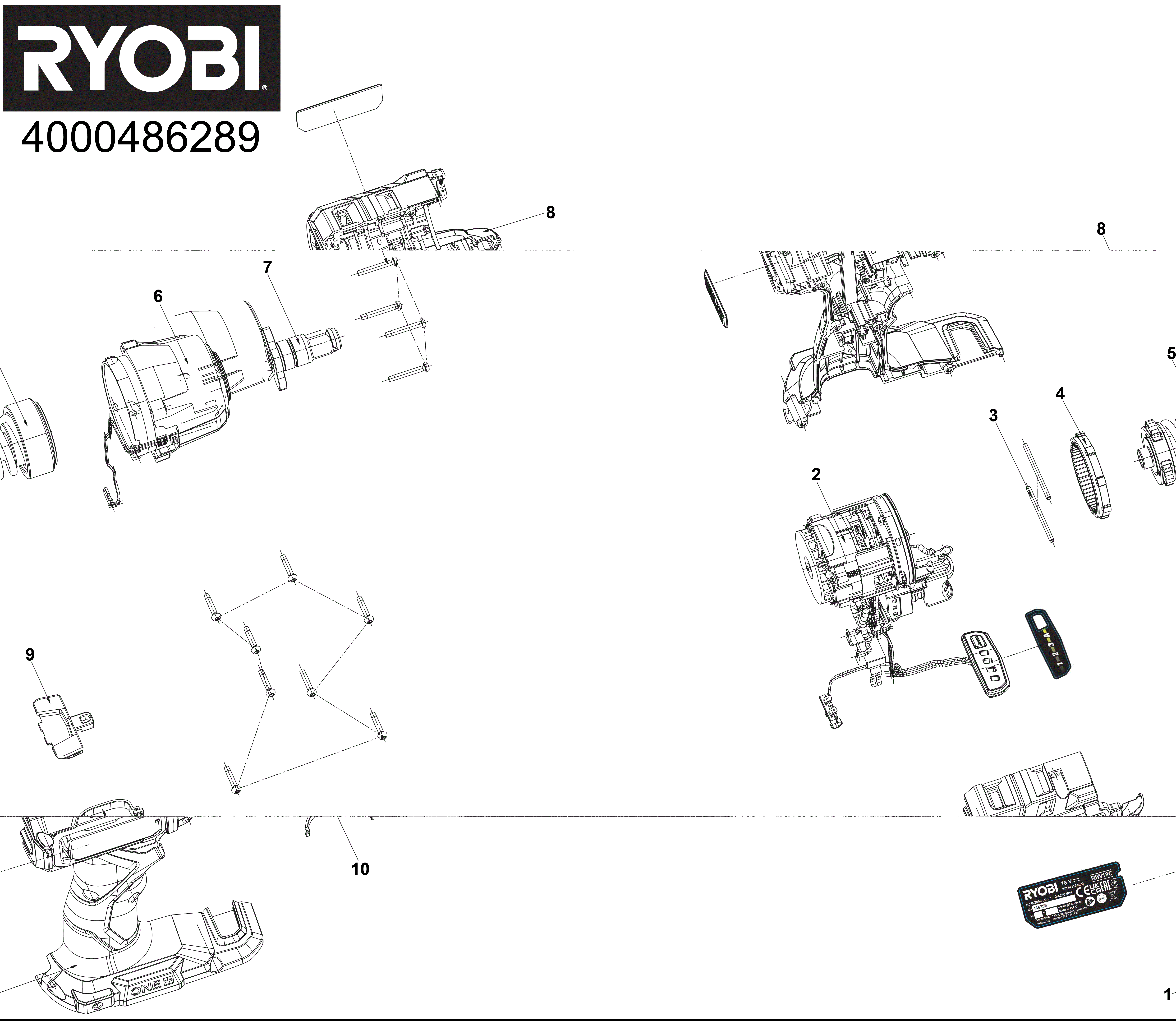 Vue éclatée Ryobi RIW18C-0 4000486289#01