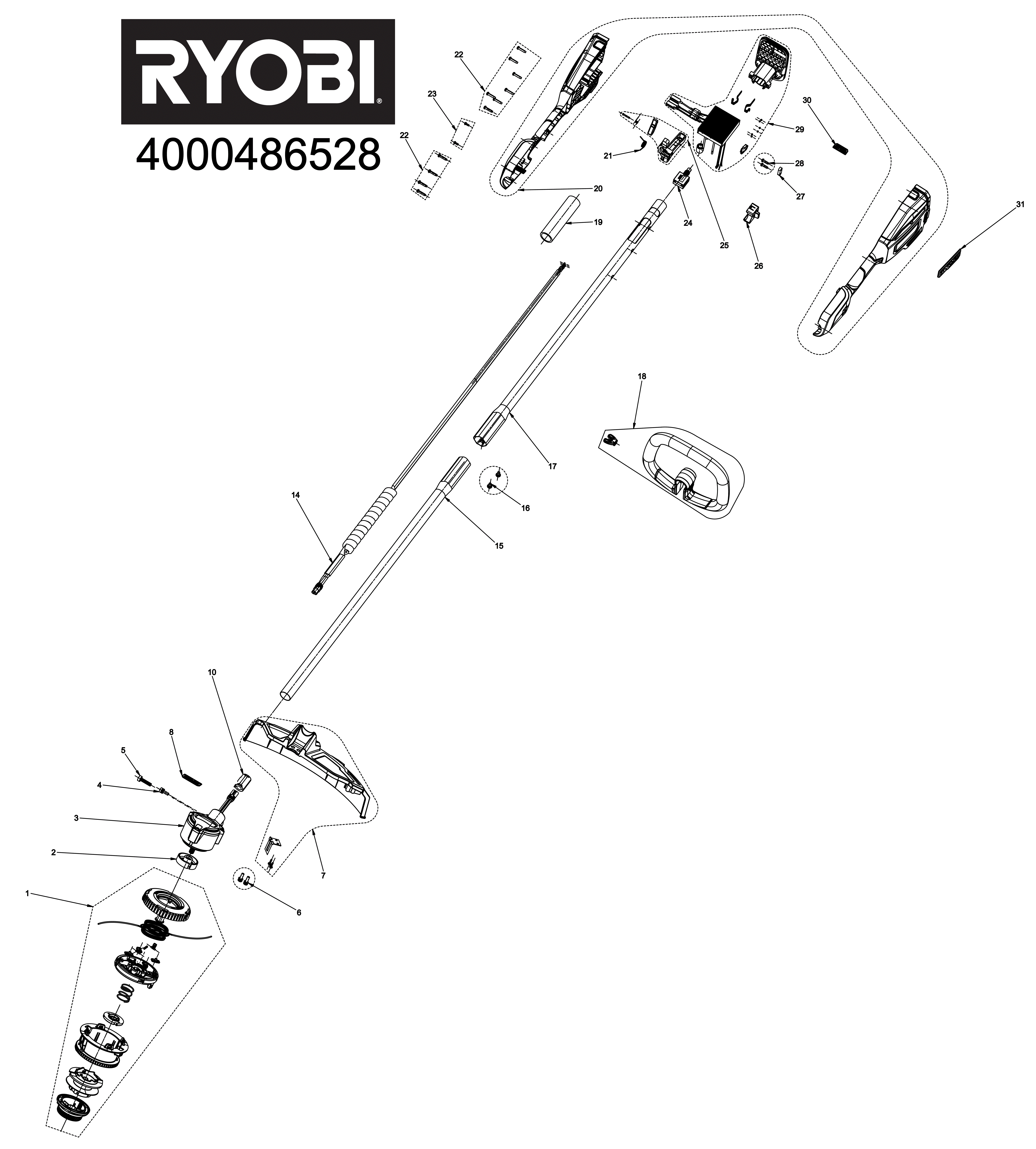 Vue éclatée Ryobi RY18LTX38A-150 4000486528#01