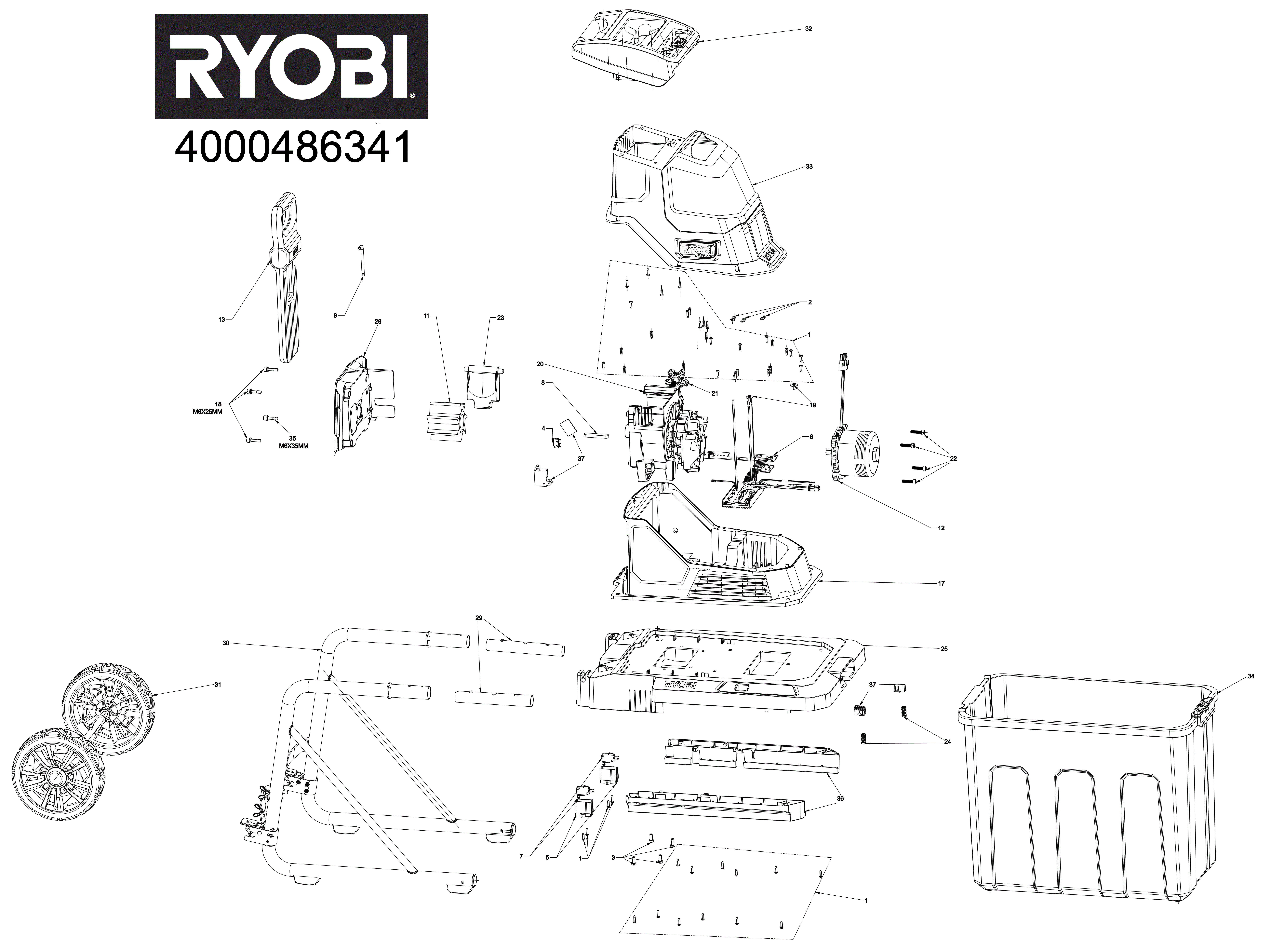 Vue éclatée Ryobi RY36SHX40-160 4000486341#01