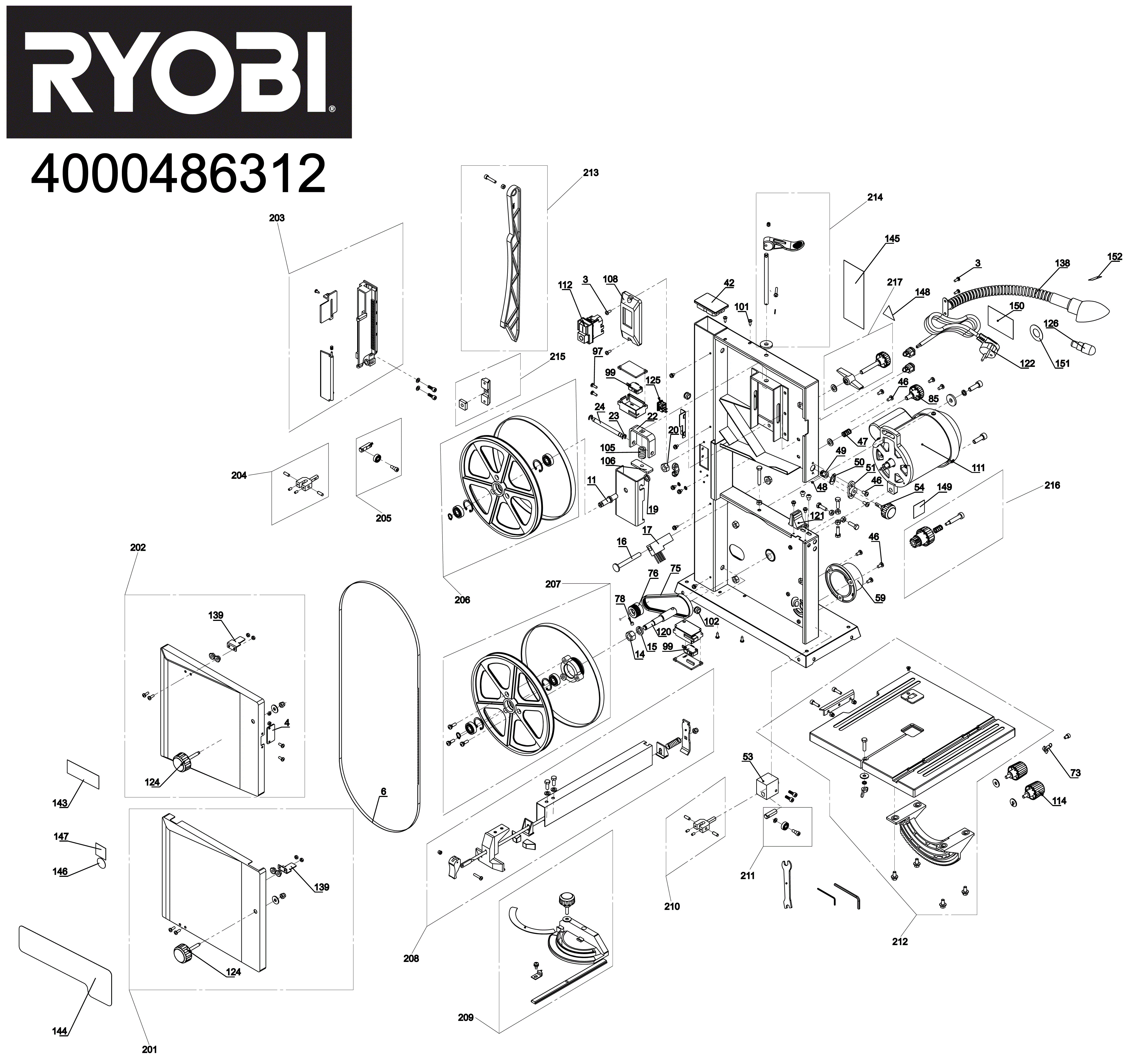 Vue éclatée Ryobi RBS250G 4000486312#01