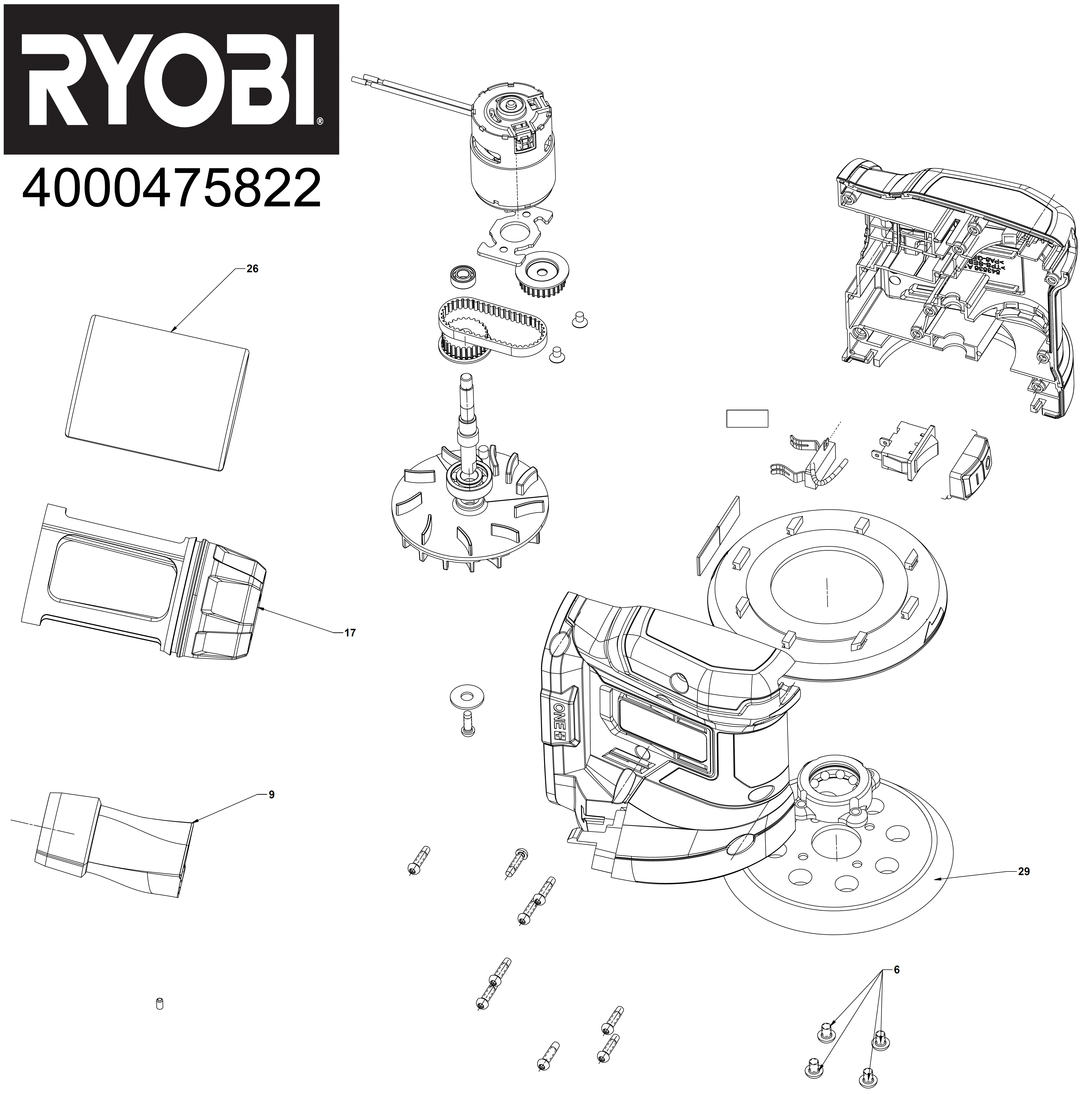 Vue éclatée Ryobi RROS18-125SA 4000475822#01