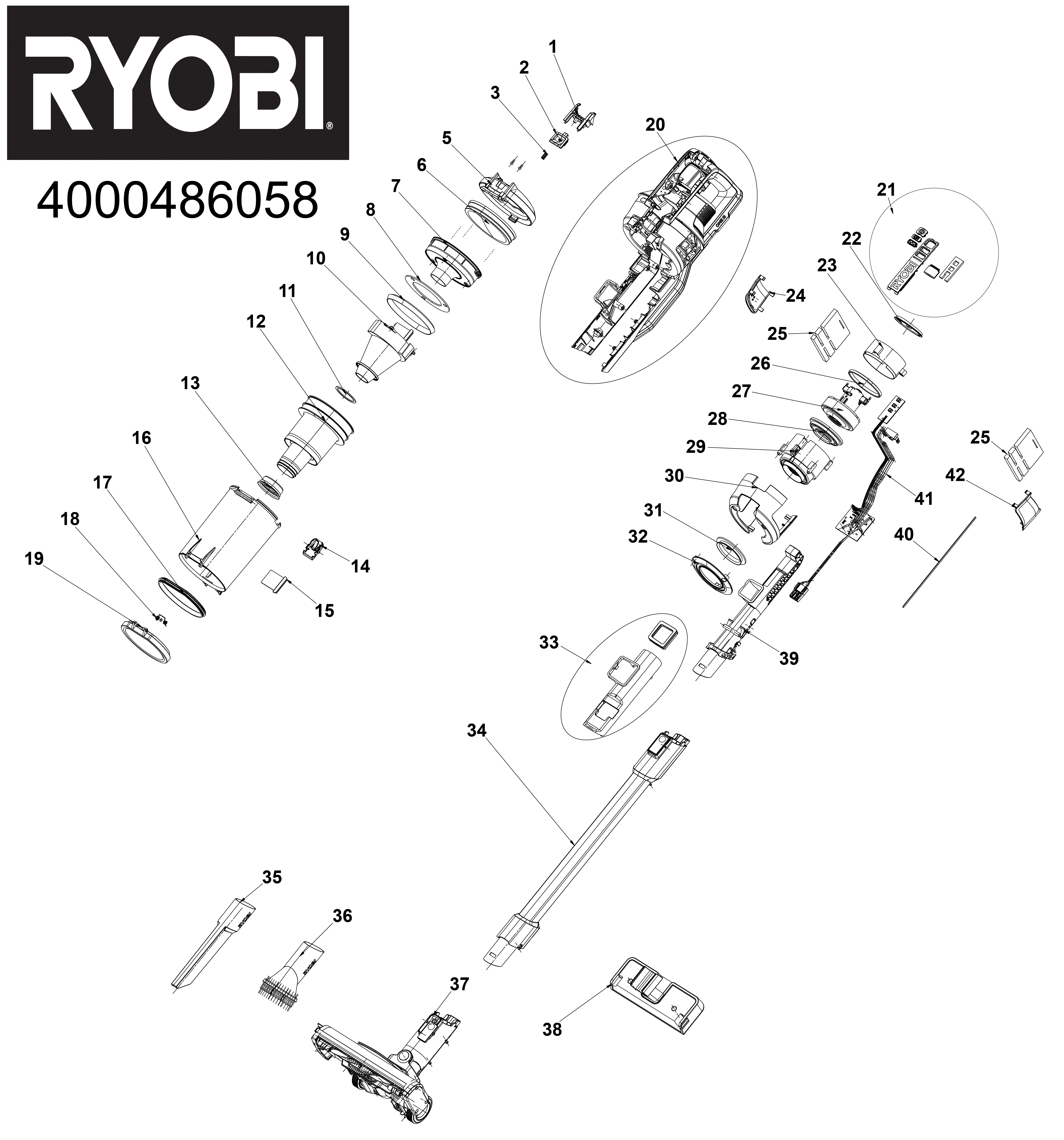Vue éclatée Ryobi RSV18-1C40GLA 4000486058#01