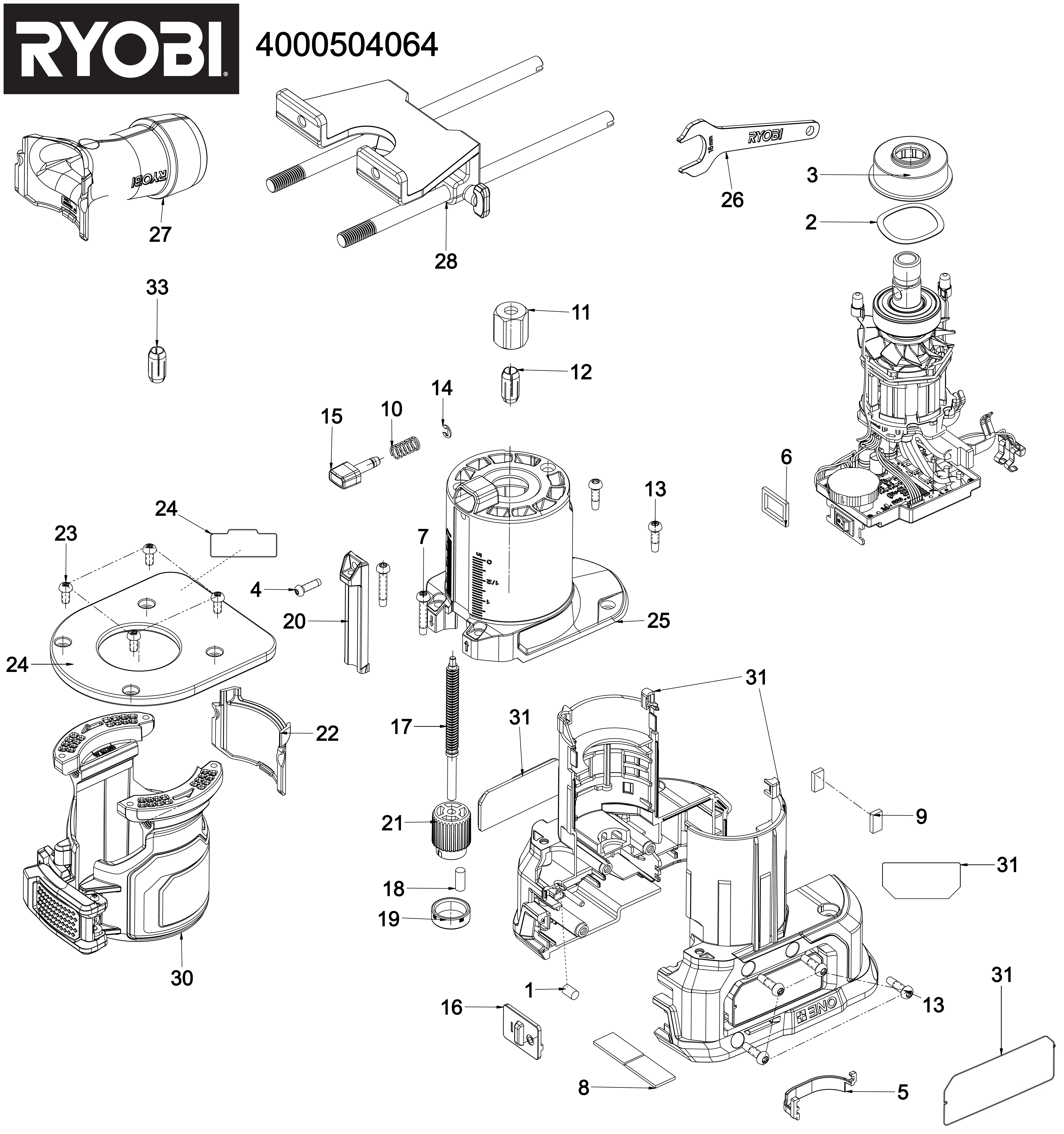 Vue éclatée Ryobi RTR18C-0 4000504064#01